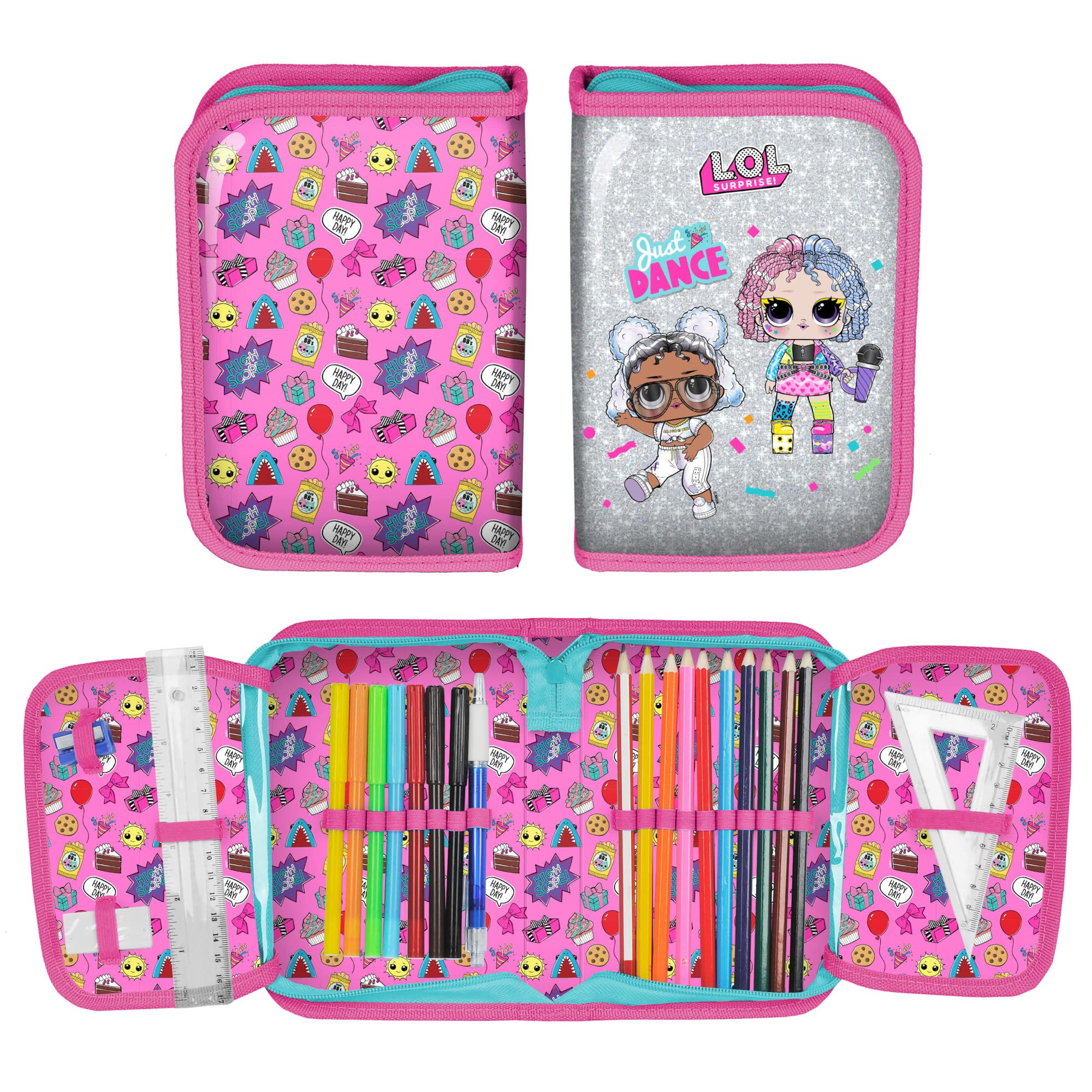 LOL Surprise 4-Piece School Bag Set with Gym Bag, Pencil Case & Shoulder Bag - Cute Backpack for Girls, Kids School Supplies & Travel Accessories - Perfect for School, Gym Class & Weekend Outings