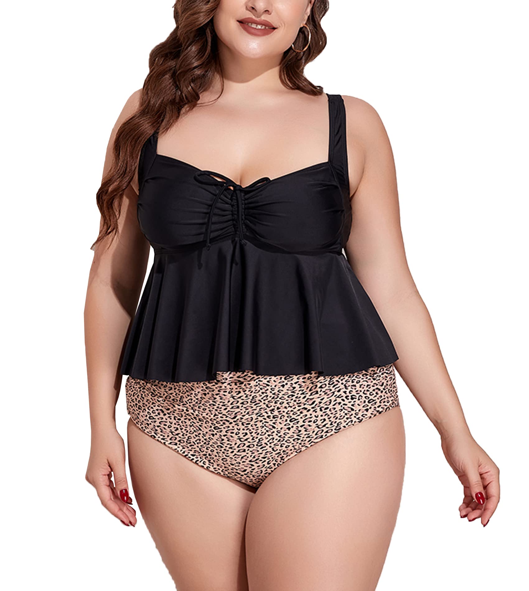 **Mooncore Plus Size Tankini Swimsuit for Women - Tummy Control Two Piece Bathing Suit with Shorts | Beach, Pool & Vacation Wear**