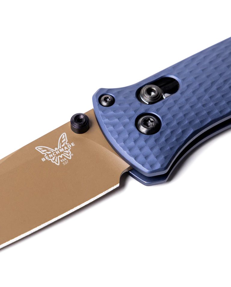 Benchmade Bailout 537FE-02 AXIS Lock Folding Knife - CPM M4 Steel Tanto Plain Blade, Crater Blue Aluminum Handles - EDC, Outdoor Survival, Tactical Gear