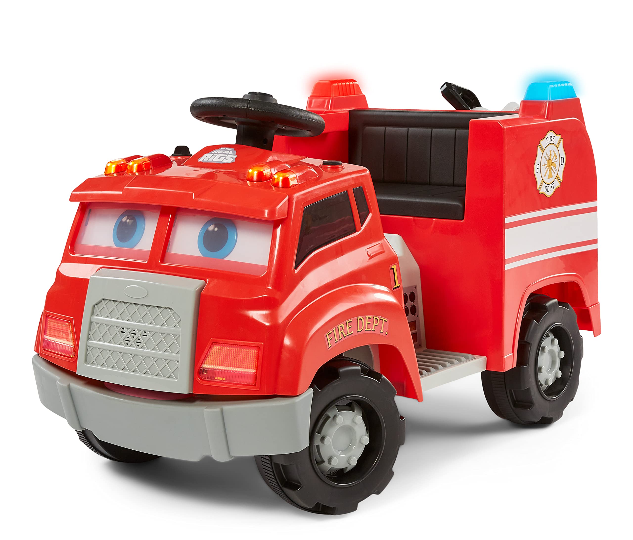 Kid Trax Real Rigs Toddler Fire Truck Ride-On Toy with Lights & Sounds - 6V Battery Powered Interactive Push Car for Boys & Girls Ages 1.5-4 Years - Perfect for Indoor & Outdoor Play, Birthday Gifts & Pretend Firefighter Role Play