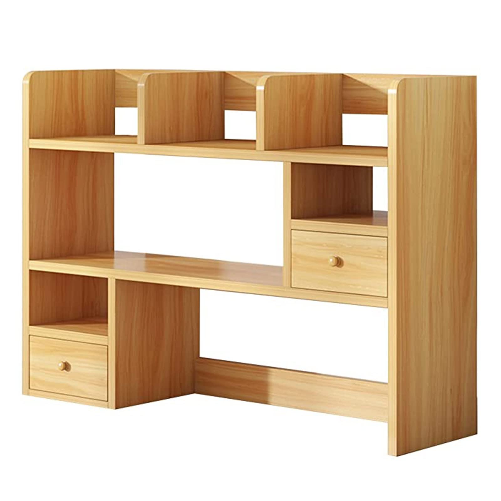 Wooden Desktop Bookshelf with 2 Drawers - Office Storage Organizer for Books, Files & Supplies | Perfect for Home Office, Study Desk & Workspace Organization