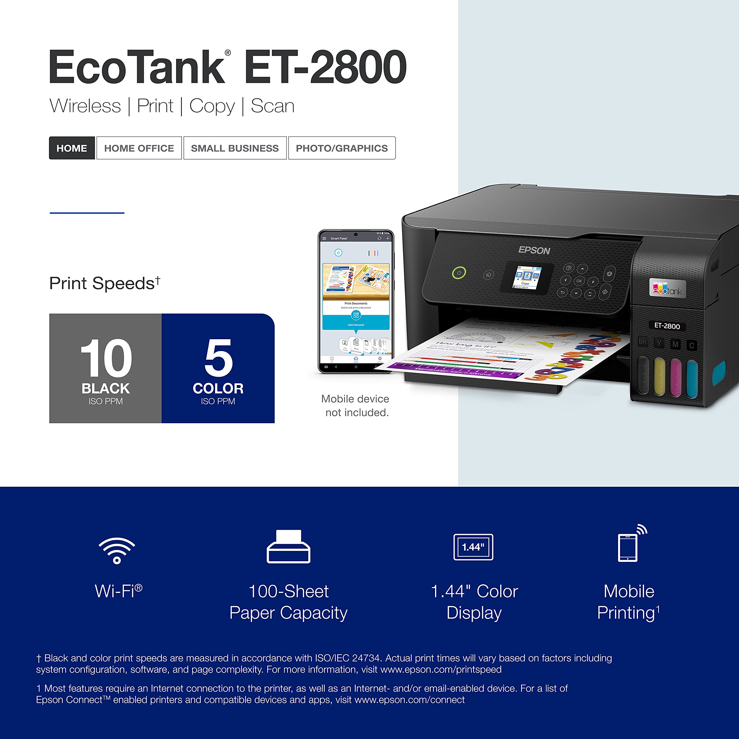 Epson EcoTank ET-2800 Wireless Color All-in-One Printer with Scan, Copy & Fax - Cartridge-Free Supertank System for Home & Small Office Use - Ideal for Printing, Scanning Documents & Family Photos - Black