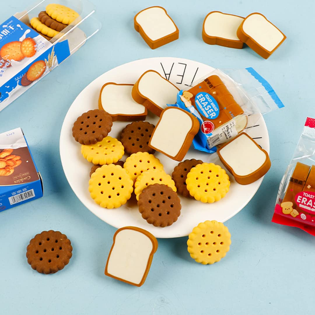 Kids Food Erasers - 20PCS Fun Bread & Biscuit Shaped Erasers for Classroom Rewards, Student Prizes, Carnival Party Favors | Perfect for School Supplies, Teacher Gifts & Birthday Party Goodie Bags