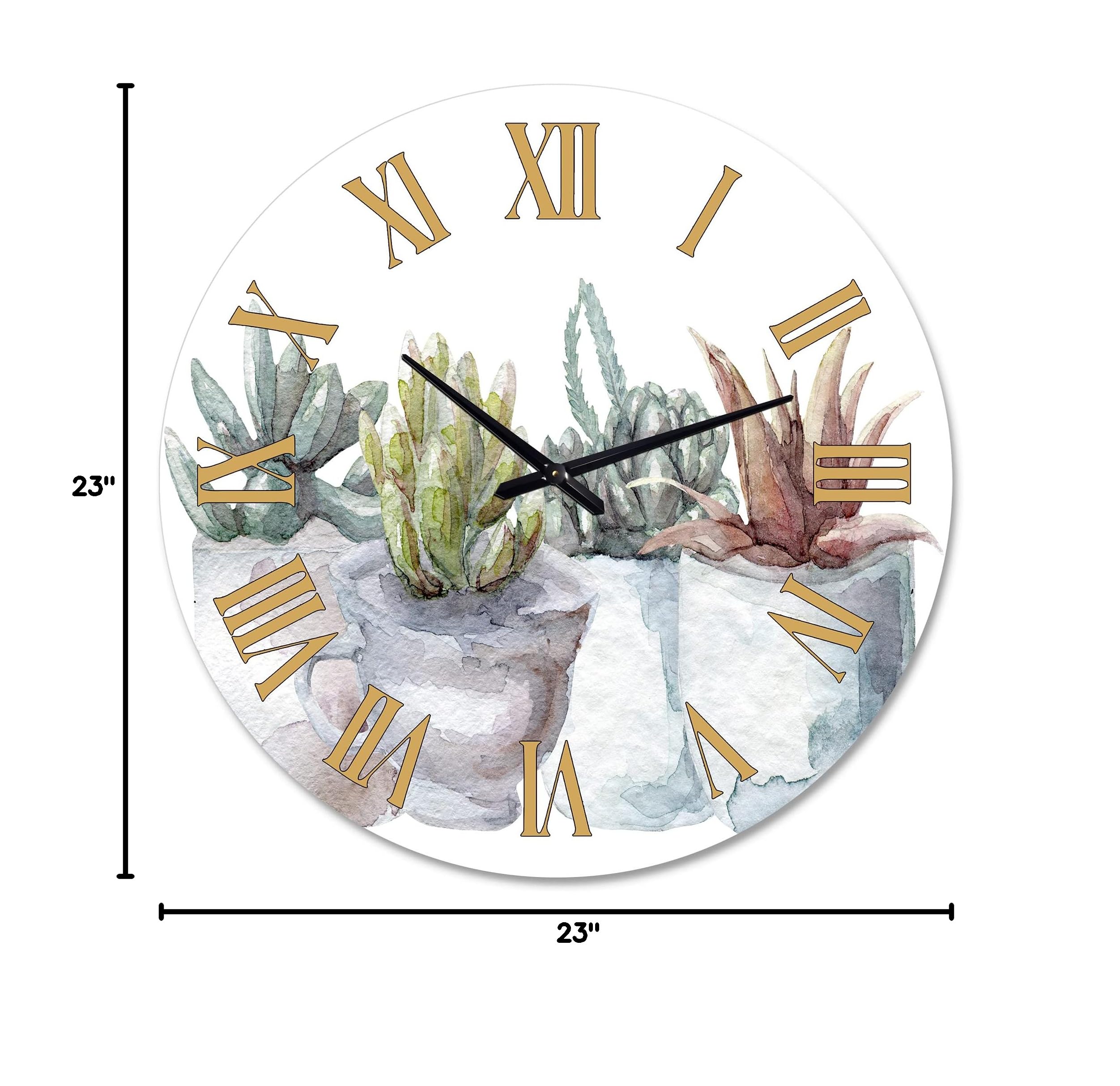 Farmhouse Wall Clock with Cactus and Succulent Design - Large Floral Botanical Wall Decor for Bedroom, Living Room, Kitchen & Office - Perfect Rustic Home Decor Gift Idea