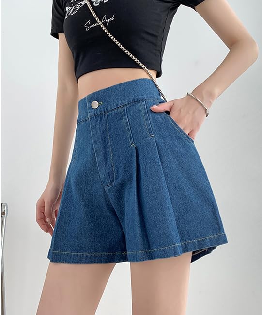 POHADON Women's 2025 Y2K High Waisted Denim Shorts - A-Line Flare Wide Leg Pleated Jean Shorts with Pockets | Summer Fashion, Streetwear, Casual Outfits & Beachwear