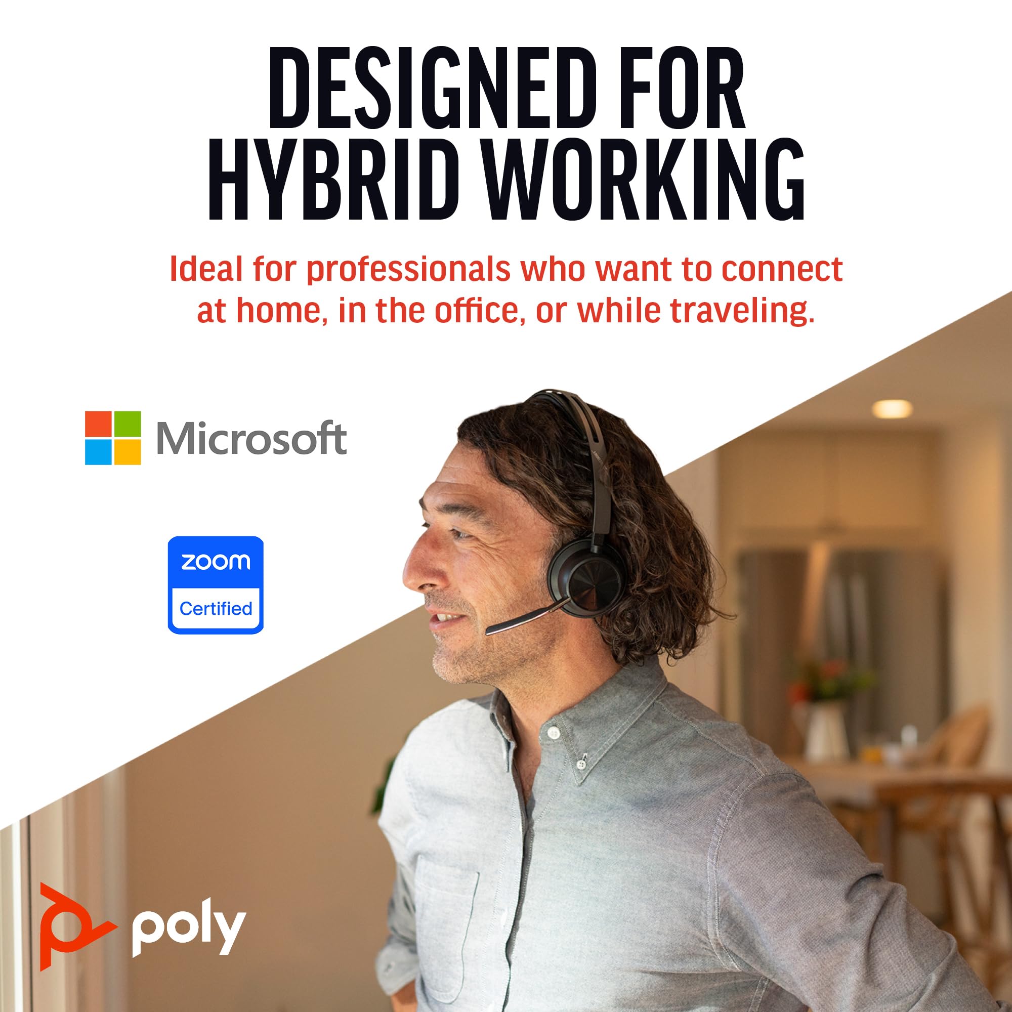 Poly Voyager Focus 2 UC Wireless Headset with Active Noise Canceling (ANC) - Bluetooth Headphones for PC, Mac & Mobile - Includes Charging Stand & Microphone - Perfect for Teams, Zoom Calls & Remote Work (Amazon Exclusive)