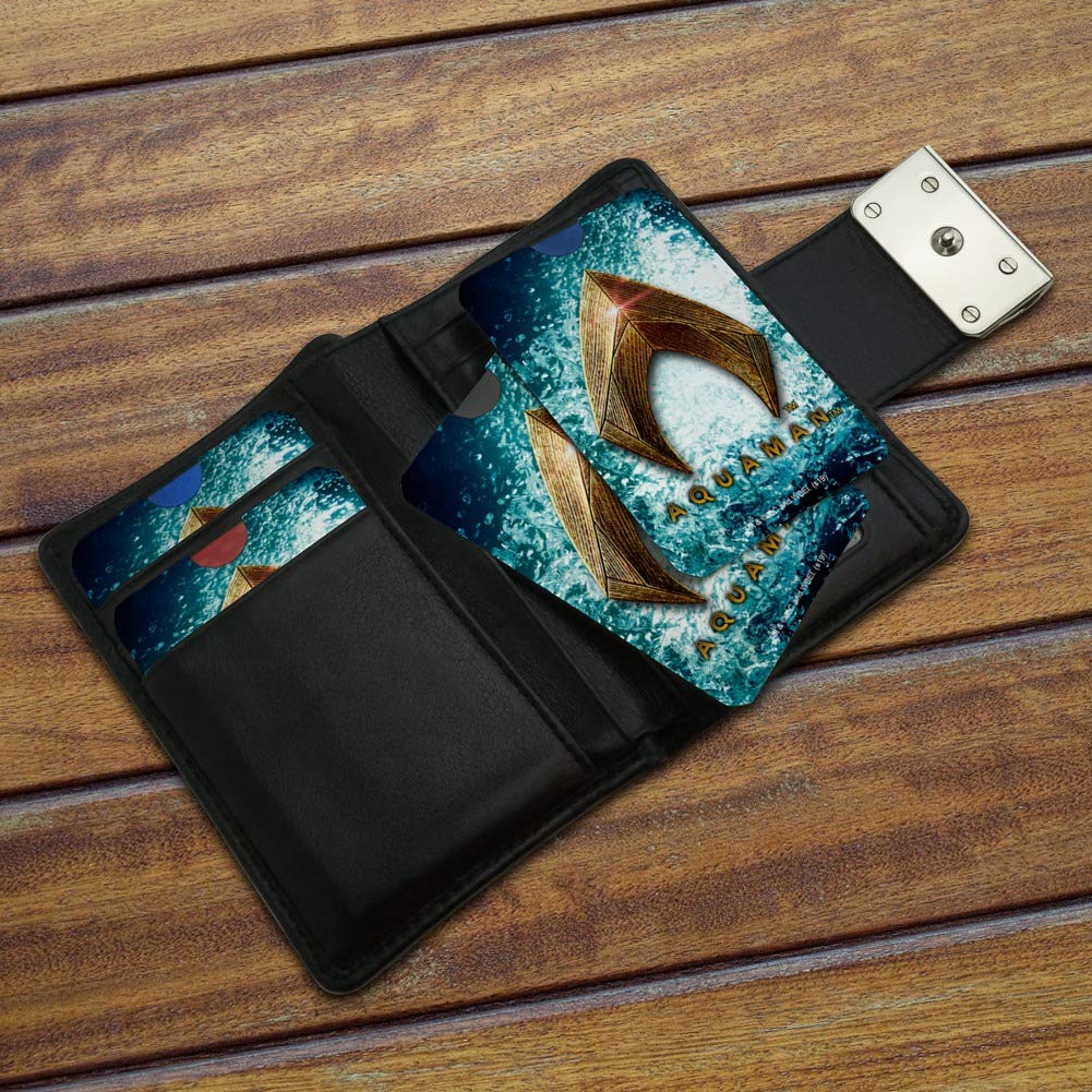 Justice League Movie Aquaman Logo RFID Blocking Credit Card Holder - Set of 4 Waterproof Wallet Protectors for Travel, Shopping & Daily Use
