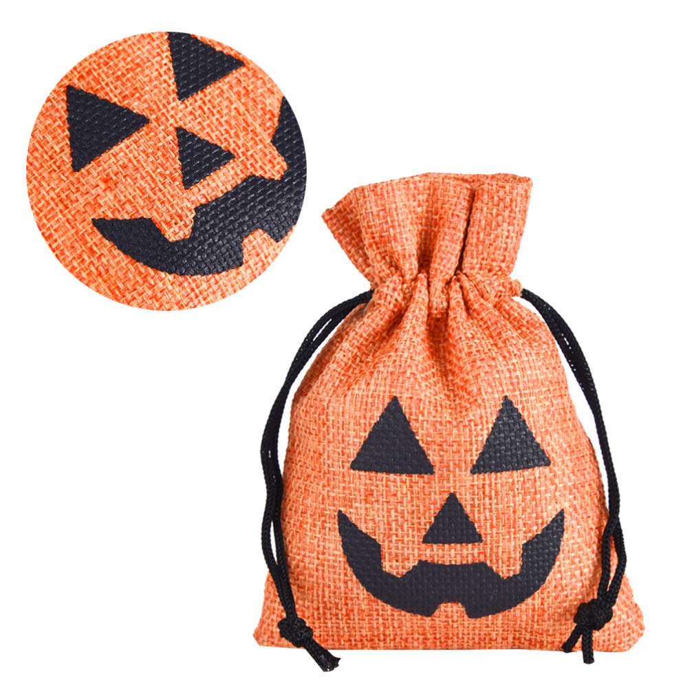 DOITOOL 5-Pack Funny Pumpkin Orange Drawstring Bags - Creative Fashionable Halloween Gift & Candy Bags for Kids - Perfect for Trick-or-Treating, Party Favors & Holiday Decorations