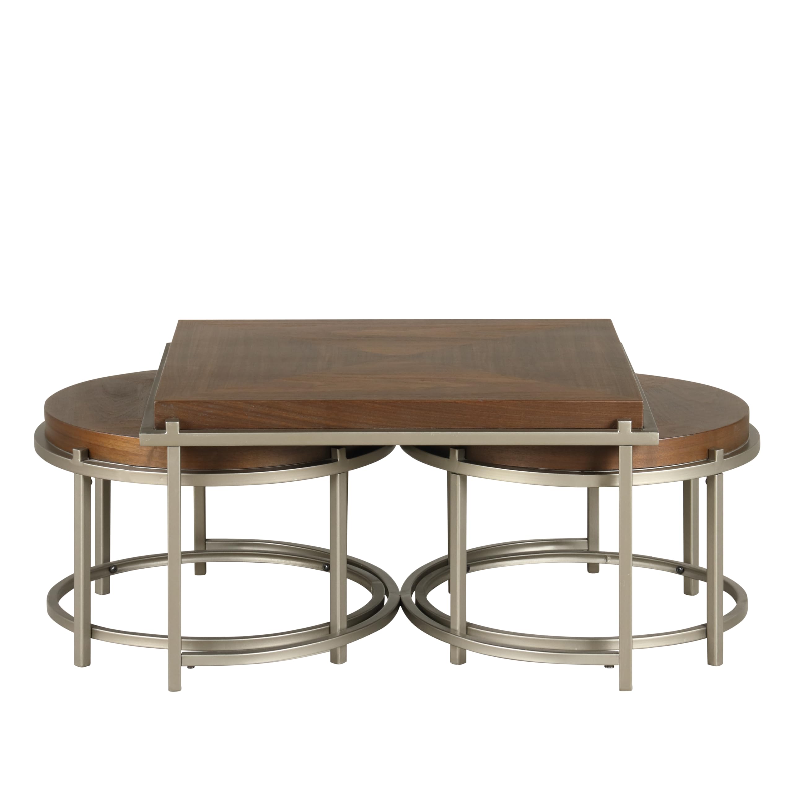 Orion Modern 3-Piece Nesting Coffee Table Set with Sturdy Golden Metal Base - Light Walnut Finish for Living Room, Office, Lounge & Bedroom | Space-Saving Design for Small Apartments & Home Decor
