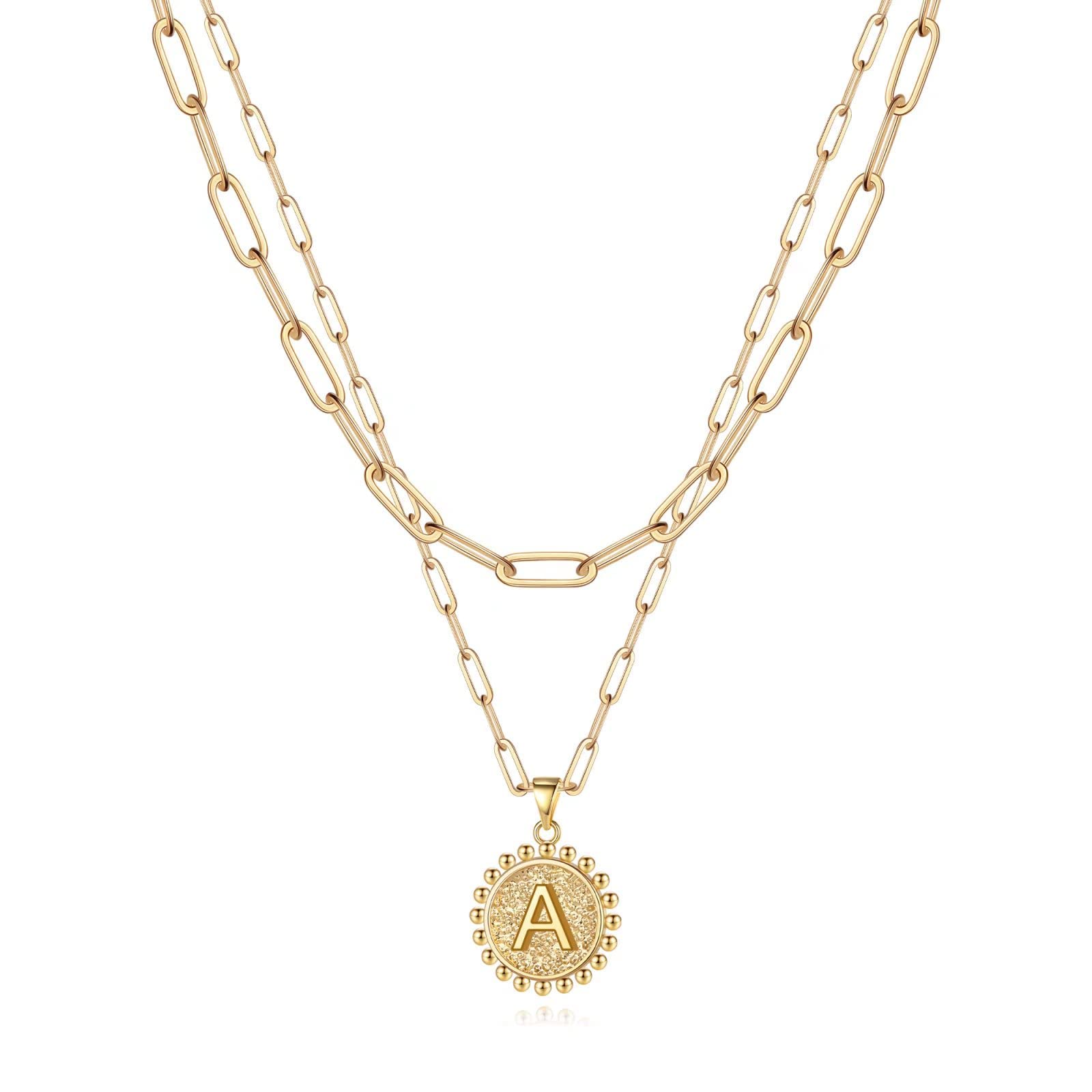 14K Gold Plated Initial Necklace for Women & Girls - Dainty Layering Paperclip Chain Pendant, Personalized Choker & Coin Necklace - Perfect for Everyday Wear, Gifts & Layered Jewelry Looks