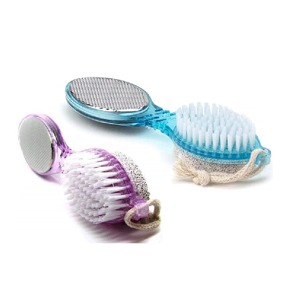 4-in-1 Pedicure Brush & Foot Scrubber for Dead Skin Removal - Callus Remover, Pumice Stone & Foot Cleaner Tool (2-Pack, Multicolor) - Perfect for Home Pedicures, Spa Days & Soft Feet Care