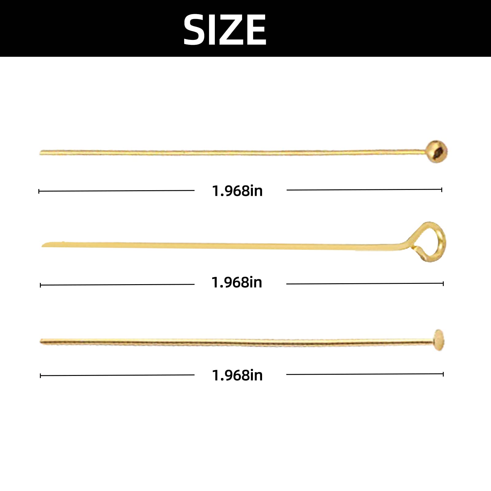 600 Pcs Gold Head Pins for Jewelry Making - 50mm Craft Pins for Earrings, Bracelets & DIY Jewelry Supplies - Perfect for Beading, Wire Wrapping & Handmade Jewelry Designs