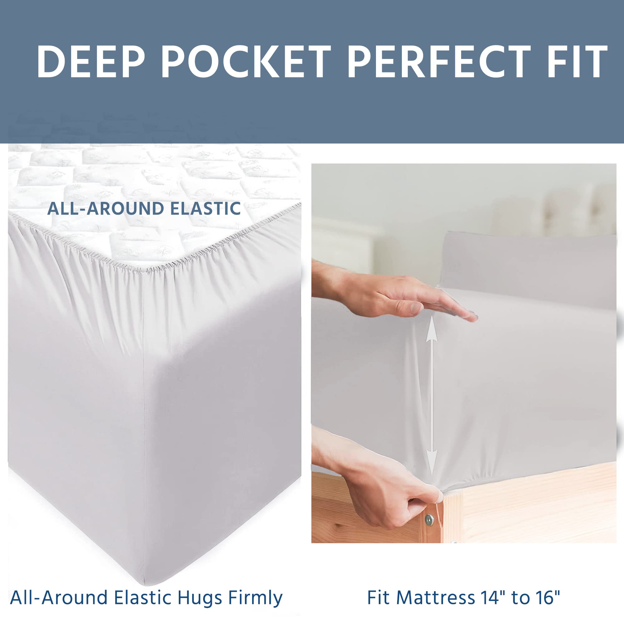 Super Soft 100% Microfiber Bed Sheet Set - Queen Size 4 Piece with 16-Inch Deep Pocket, 1800 Brushed Microfiber Embroidered Sheets in White | Perfect for Master Bedroom, Guest Room & Dorm Comfort