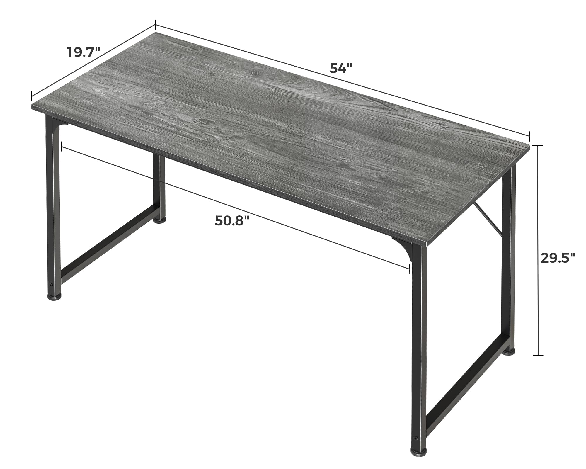 Huuger 55 Inch Modern Simple Office Desk - Sturdy Metal Frame Gaming & Work Desk with Storage, Large Legroom Space, Grey - Perfect for Home Office, Gaming Setup & Small Workspaces