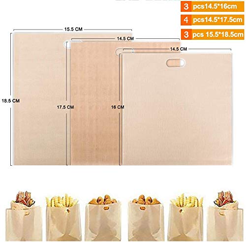 Samshow 10-Pack Non-Stick Heat Resistant Reusable Toaster Sandwich Bags - Gluten Free Oven Safe Pastry Bags for Grilled Cheese, Picnics & Baking (Wood Color) - Perfect for Home, Camping & Outdoor Cooking