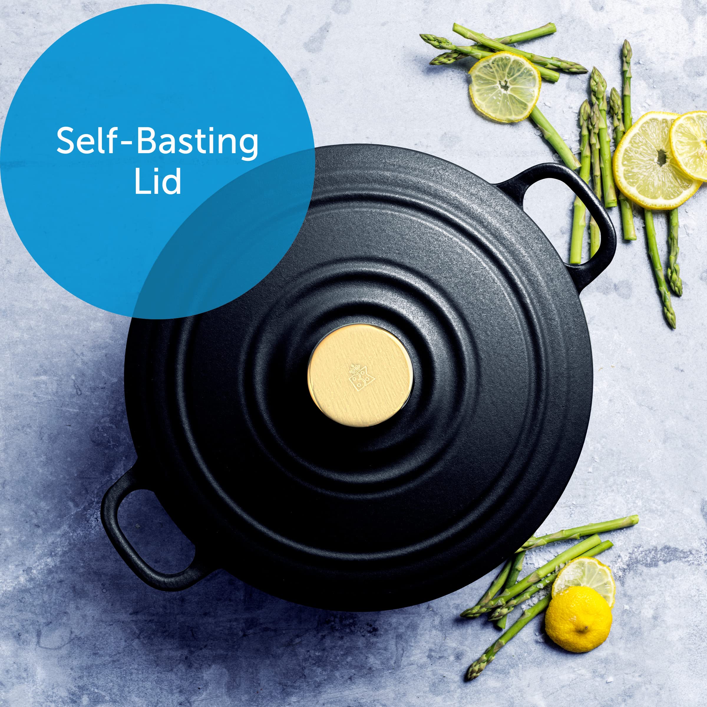 BK Cookware Bourgogne Enameled Cast Iron 4.4QT Dutch Oven - Pitch Black | Heavy Duty Cast Iron Pot for Braising, Stewing & Baking | Perfect for Soups, Casseroles & Bread Making in Oven or Stovetop
