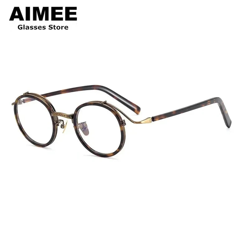 Aimee Men's Full Rim Round Square Titanium Acetate Eyeglasses 12203 - Lightweight & Durable Frame for Reading, Work & Fashion | Classic Unisex Design for Office & Everyday Wear