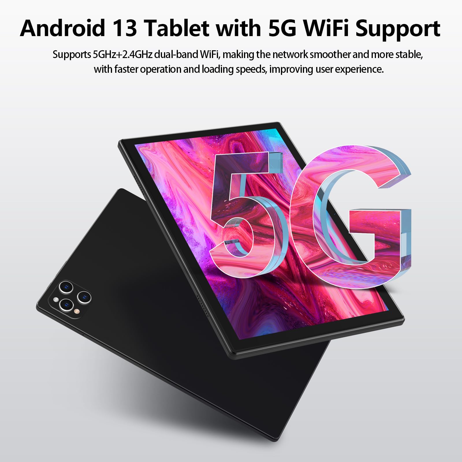 2025 Latest 10 Inch Android 13 Tablet with Keyboard - 128GB ROM, 16GB RAM, Octa-Core Processor, 5G/WiFi, 1080FHD Display, 13MP+8MP Dual Camera, Bluetooth 5.0, GPS, Includes Mouse & Case (Black) - Perfect for Work, Study, and Entertainment