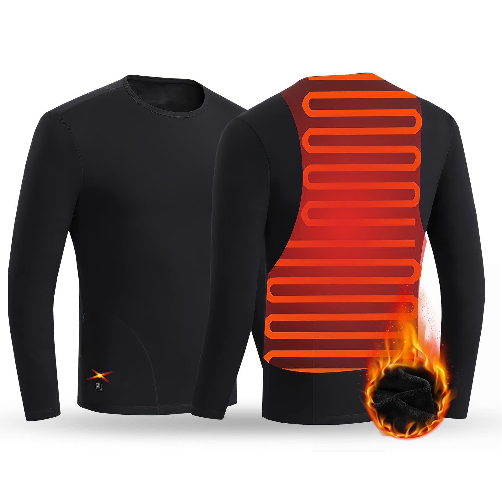 Electric Heated Thermal Shirt for Men & Women - Fleece Lined Long Sleeve Underwear for Cold Weather (Black, Small) | Perfect for Winter Sports, Outdoor Work & Extreme Cold Conditions