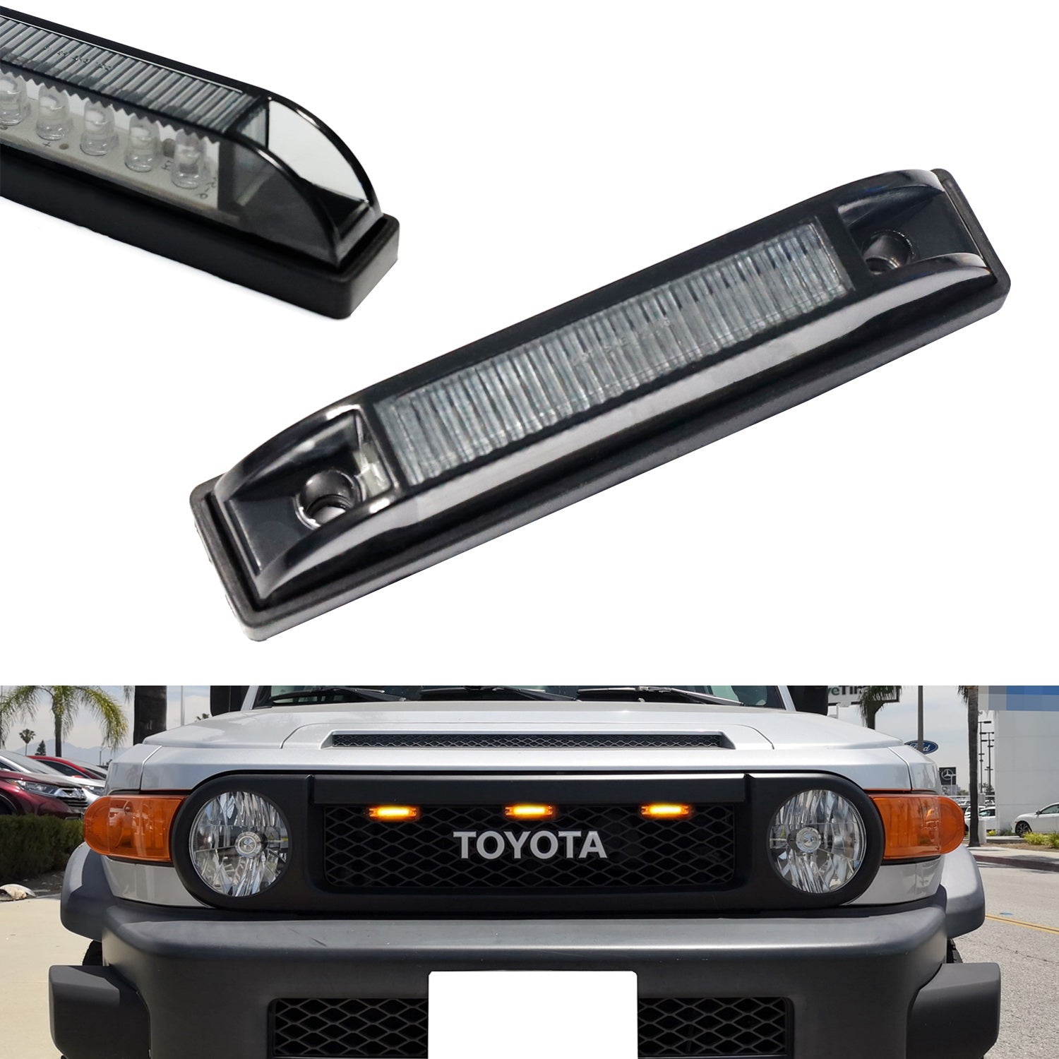 3Pcs Smoked Lens LED Center Grille Running Light Kit for 2007-2014 Toyota FJ Cruiser - Off-Road & Night Driving Enhancement