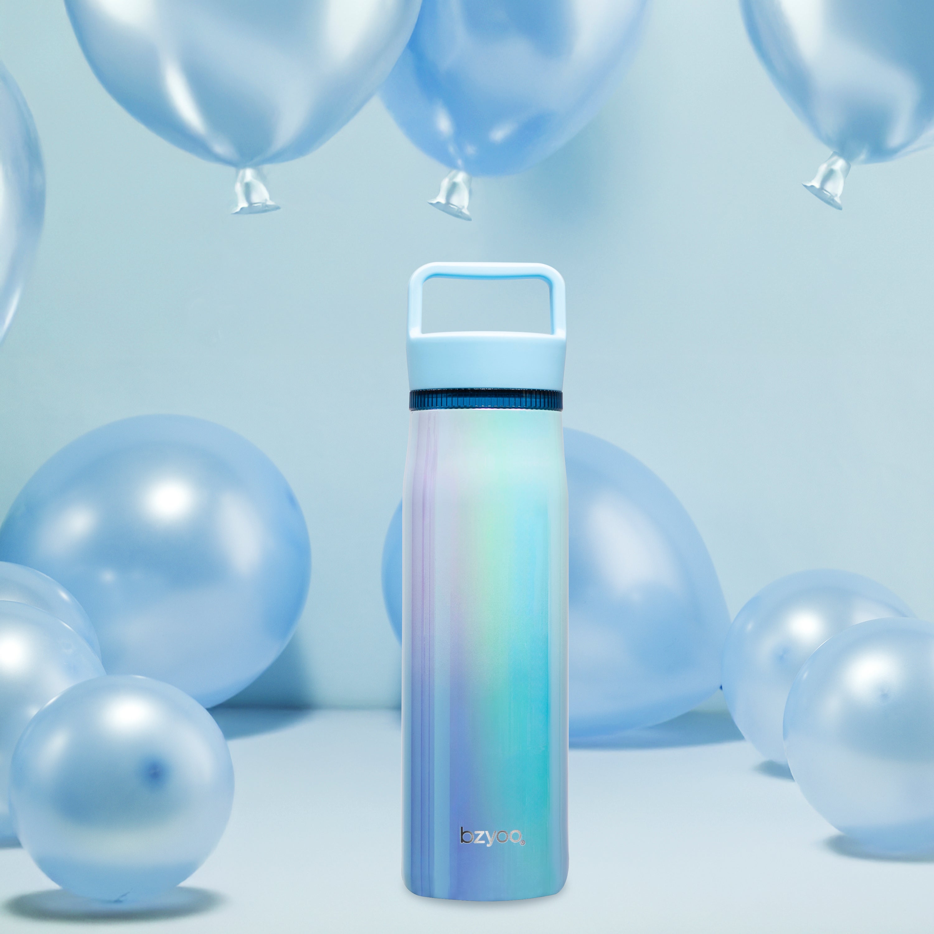 24oz Insulated Stainless Steel Water Bottle with Leakproof Clear Chug Lid - Aurora Iridescent Blue - Perfect for Gym, Hiking & Outdoor Activities
