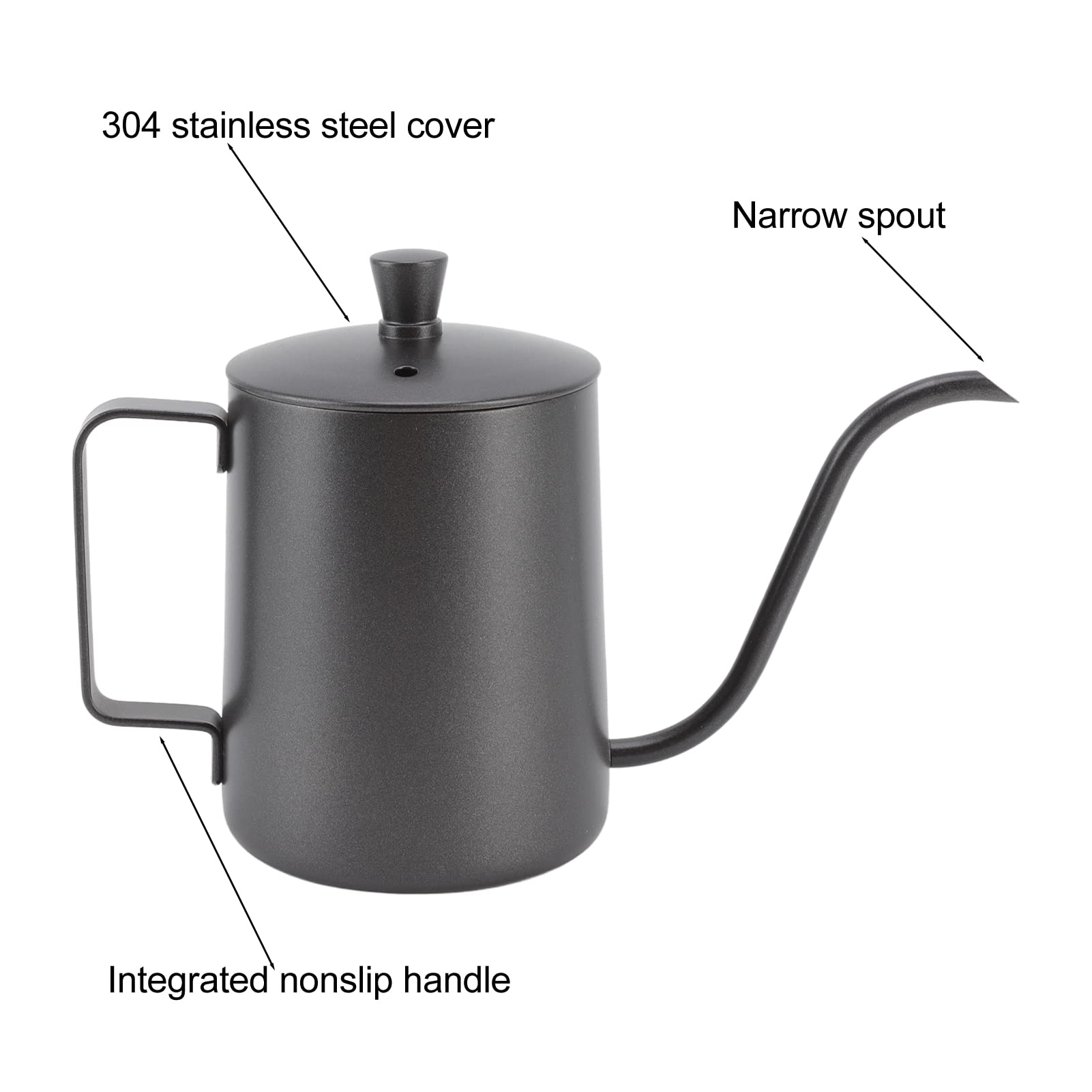 Premium Stainless Steel Pour Over Coffee Kettle - 350ml Mini Drip Coffee Maker with Long Narrow Spout & PTFE Coating (Black) | Perfect for Home Brewing, Specialty Coffee Shops & Camping Trips