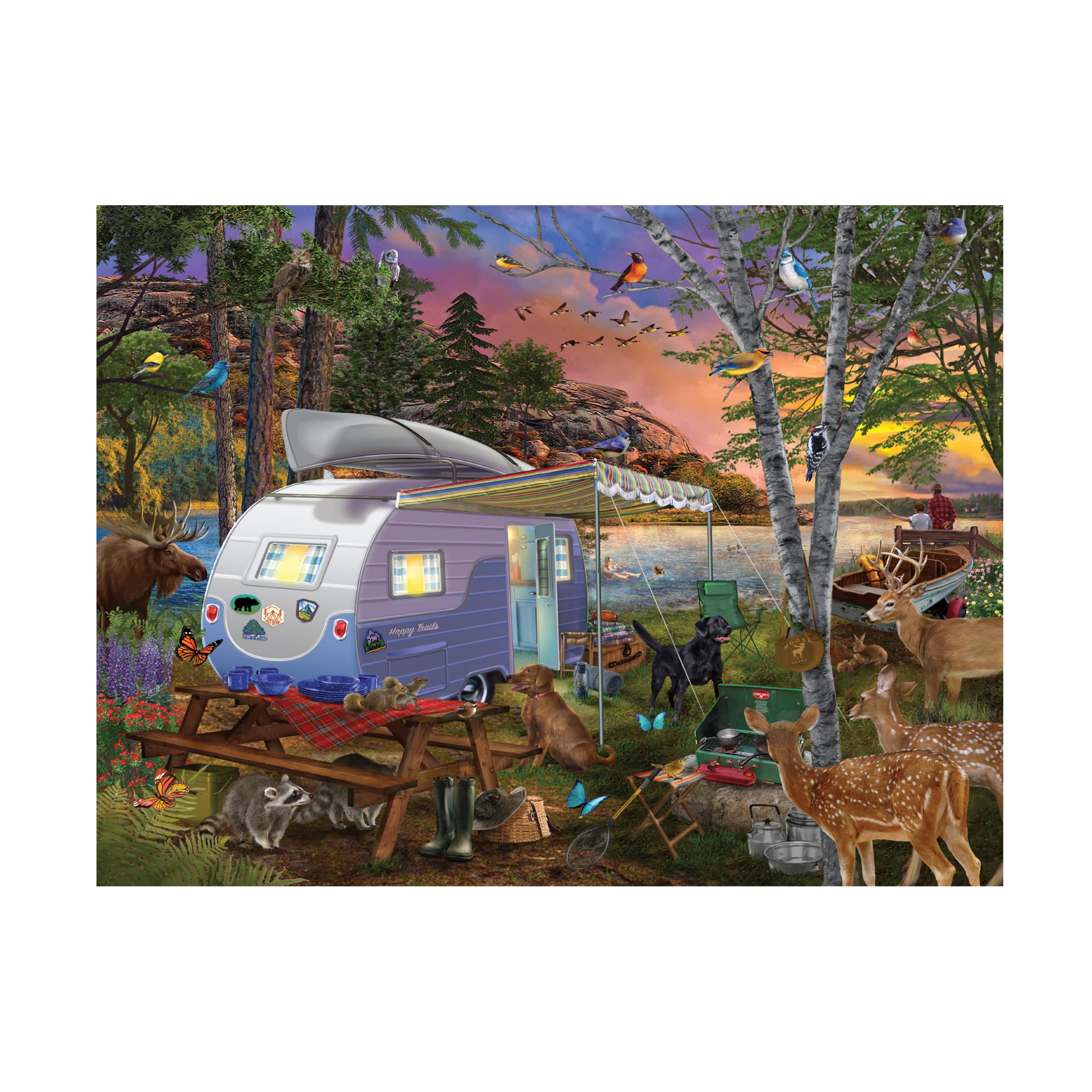 Trademark Fine Art 'Camp Site Watch Dogs' Canvas Print by Bigelow Illustrations - Perfect for Gaming Rooms, Living Room Decor & Gamer Gifts