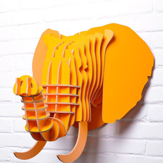 Premium 5mm Wooden Elephant Head Wall Hanging Sculpture - Handcrafted Animal Decor for Living Room, Bedroom & Office - WD012