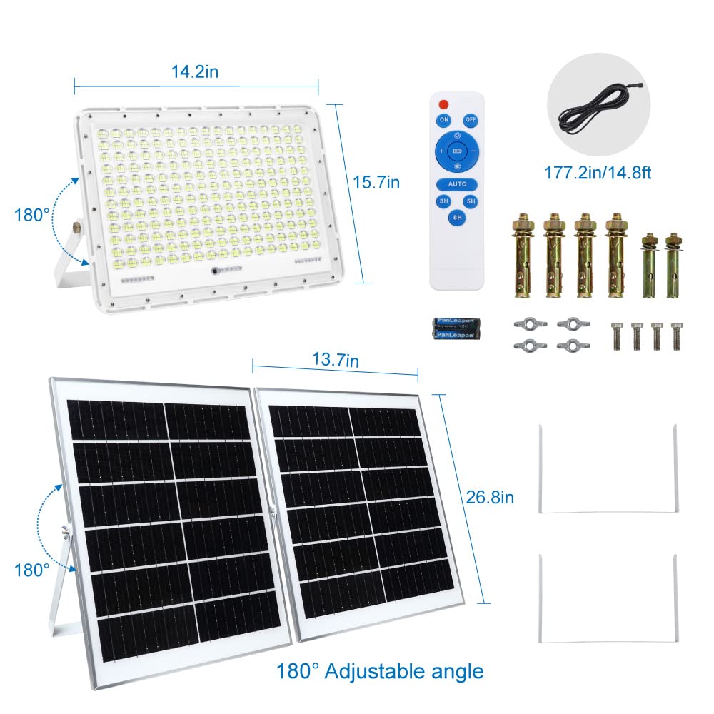 500W Solar LED Flood Lights Outdoor - 30000 Lumens Waterproof Security Street Lights with Remote Control | Dusk to Dawn Motion Sensor | Ideal for Parking Lots, Stadiums, Yards, Swimming Pools, Pathways & Flag Poles | Perfect for Home Security, Landscape Lighting & Commercial Areas
