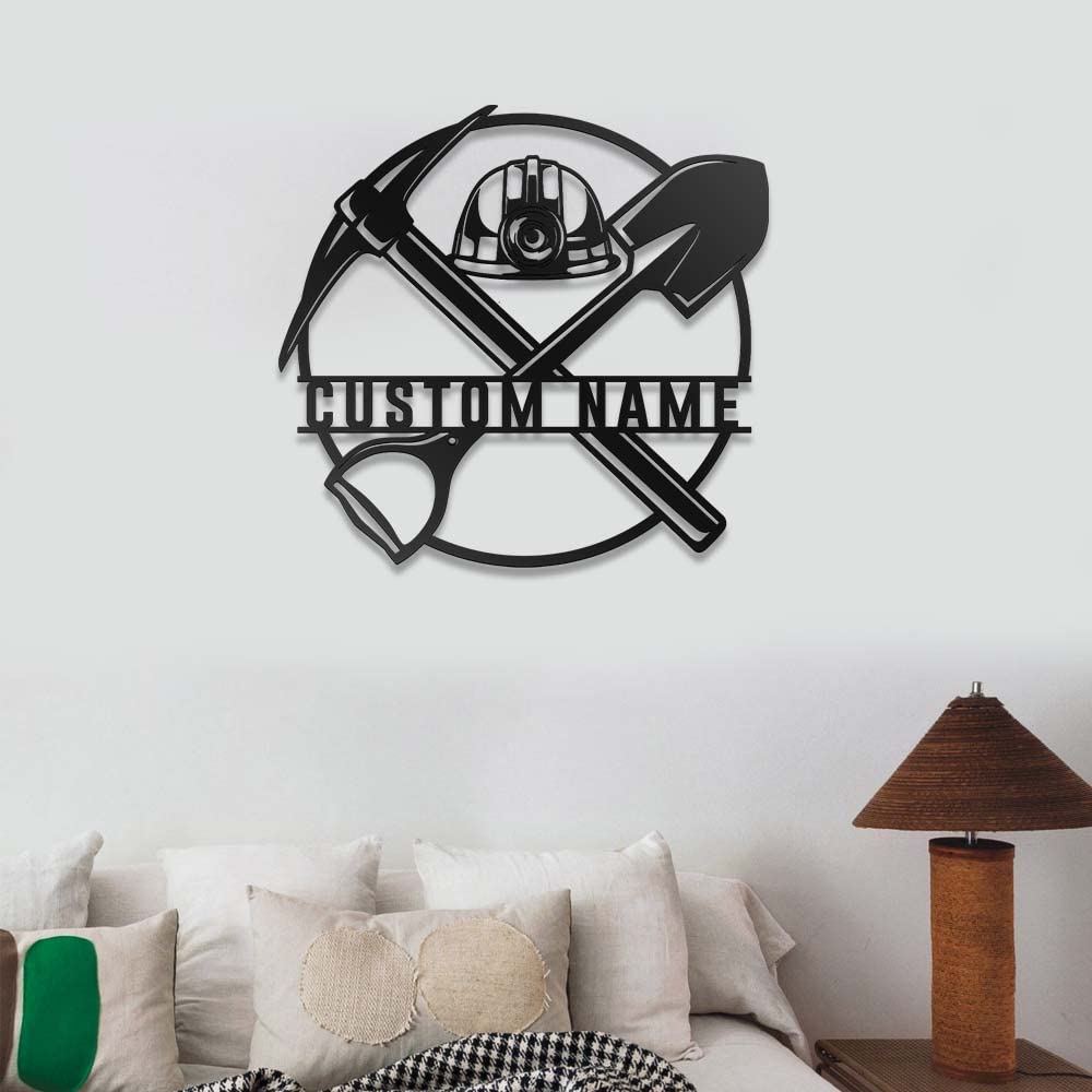 Custom Coal Miner Metal Wall Art with LED Lights - Personalized Mining Job Sign - Black Metal Home Decor for Living Room, Outdoor - Large 12x12 Inch Gift for Miners - Perfect for Man Cave, Garage, or Industrial Themed Spaces