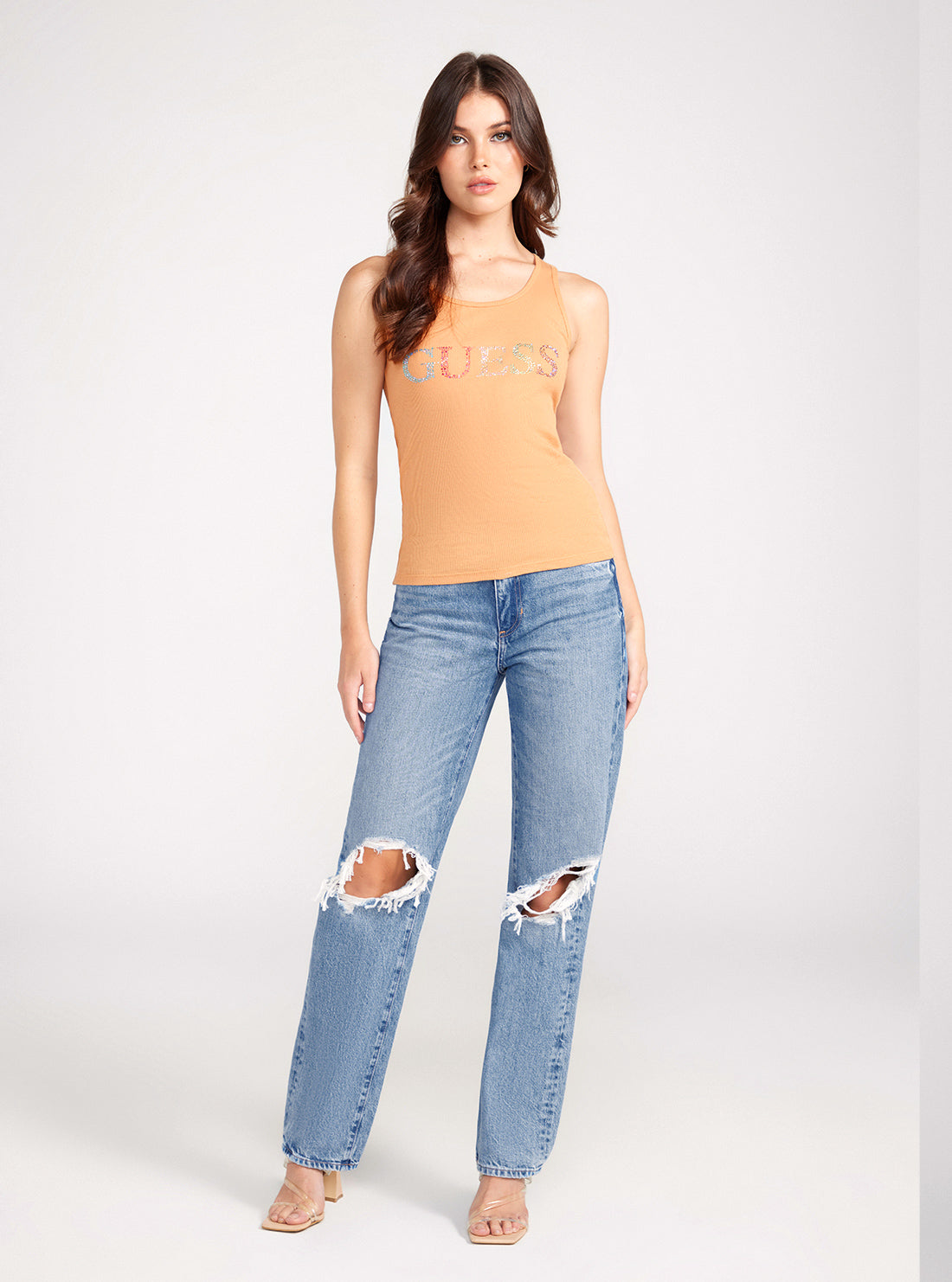 Stylish Beige Logo Tank Top for Women - Trendy Casual Summer Tops - Perfect for Beach, Gym & Everyday Wear