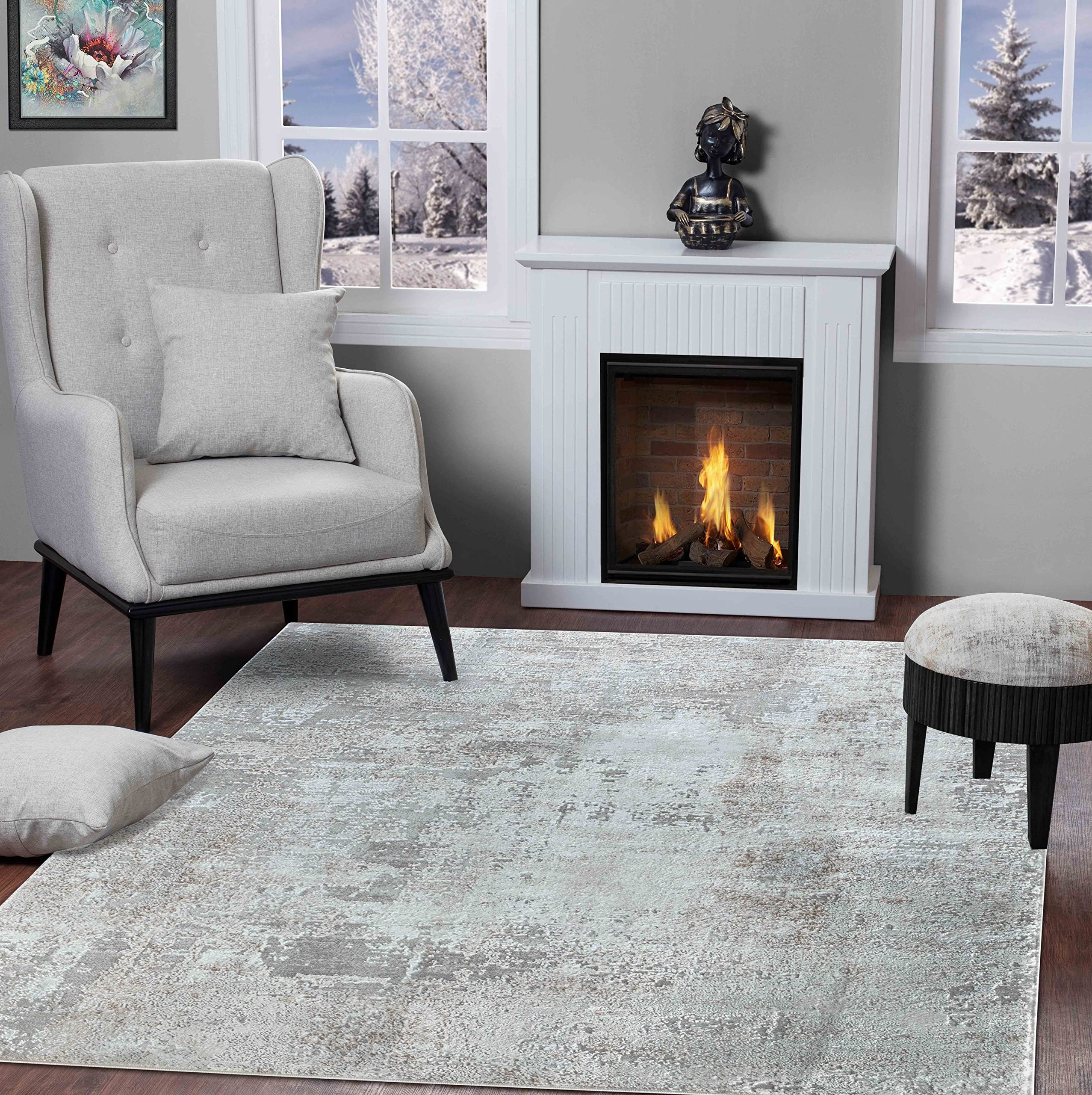 Modern Abstract Area Rug 8x10 - Cream Gold Faded Large Rugs for Living Room, Bedroom, Home & Office | Soft Non-Slip Floor Carpet for Home Decor, Dorm, Apartment | GLORY RUGS