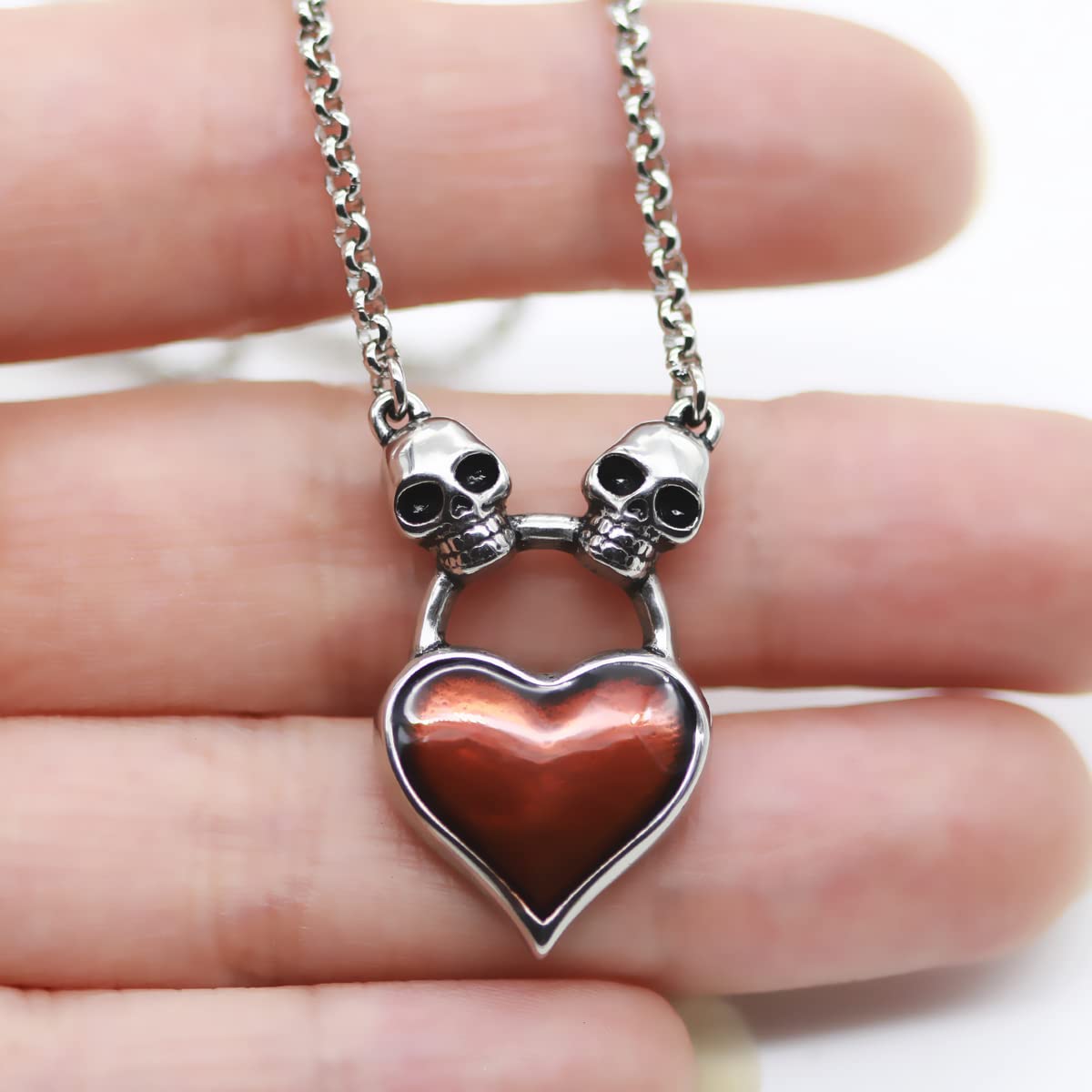 Controse Skull Heart Necklace - Gothic Jewelry for Women, Sterling Silver Pendant with Black Enamel - Perfect for Valentine's Day, Halloween & Alternative Fashion