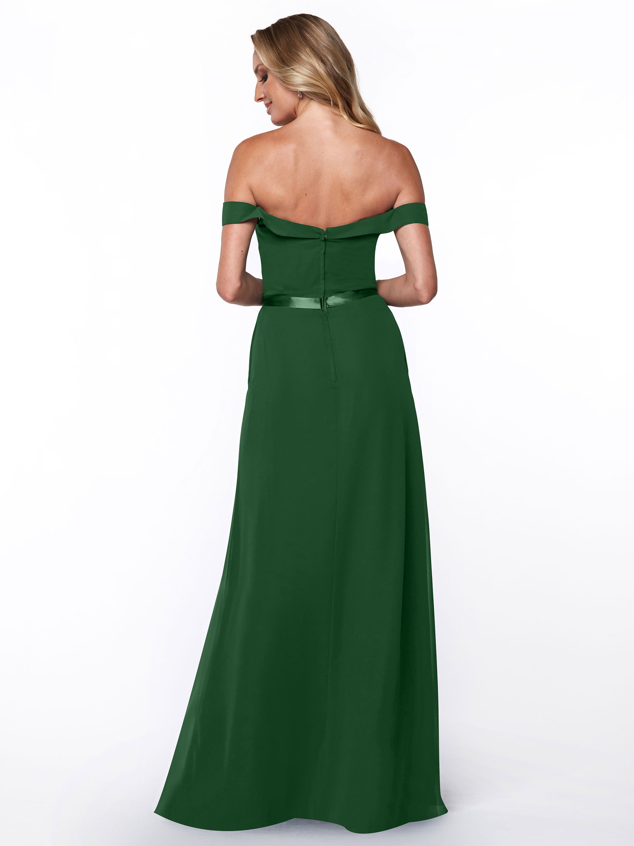 Elegant Off-the-Shoulder Chiffon A-Line Bridesmaid Dress with Sash - Perfect for Weddings, Formal Events & Special Occasions