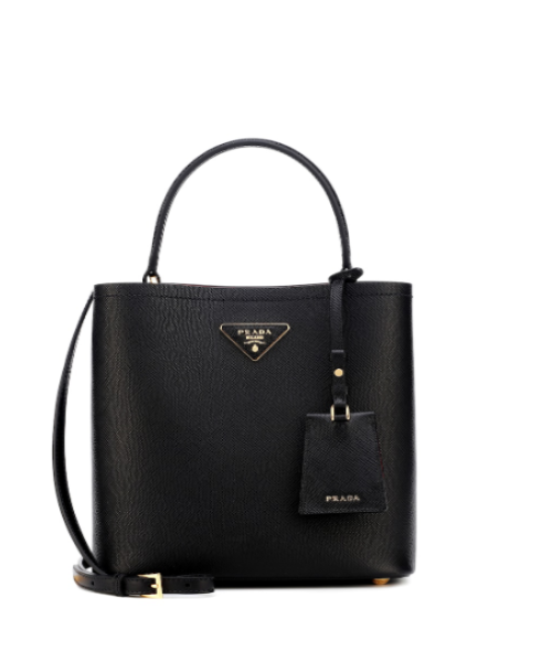 Prada Panier Small Saffiano Leather Handbag in Black & Red - Luxury Crossbody Bag for Women, Perfect for Work, Travel & Evening Events