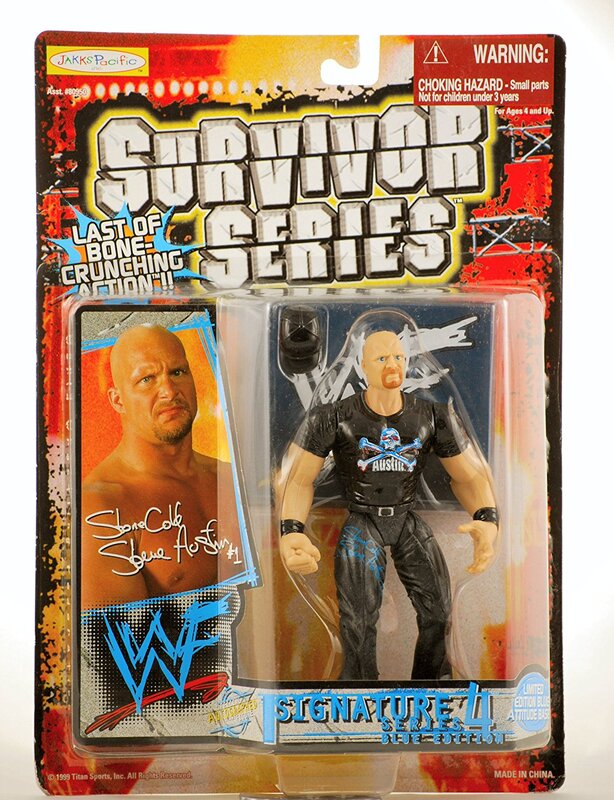 WWF Jakks Pacific Signature Series 4 Blue Edition Stone Cold Steve Austin Action Figure with Blue Signature - Collectible Wrestling Toy for Fans & Display