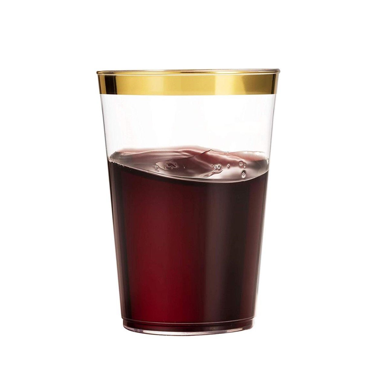 14 Oz Clear Plastic Tumblers with Gold Rim - Disposable Gold Plastic Cups for Parties, Weddings, and Events - Bulk Pack of 50