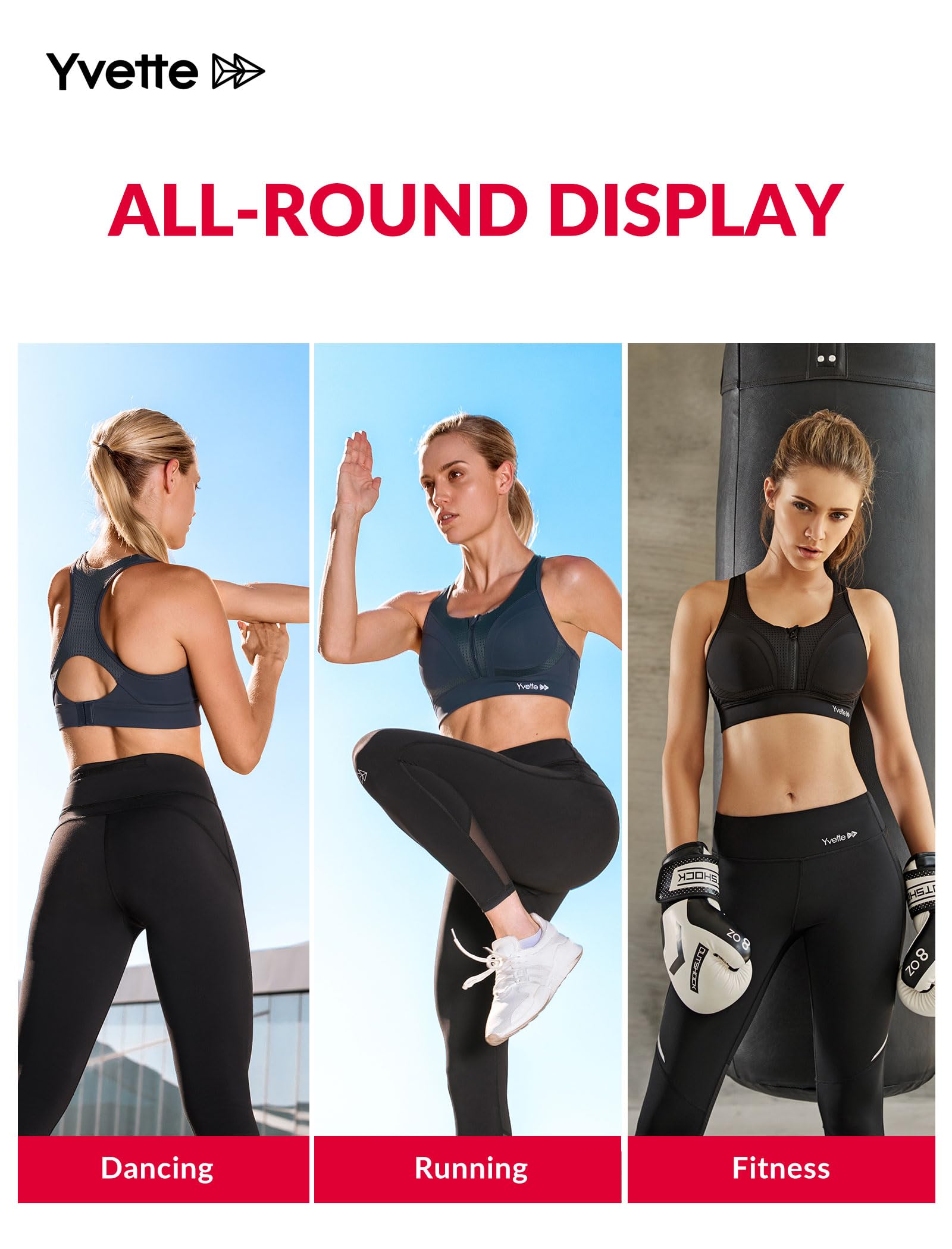 Yvette High Impact Sports Bras for Women - Racerback Workout Bra for Running, Gym & Fitness - Plus Size Support for Active Lifestyles