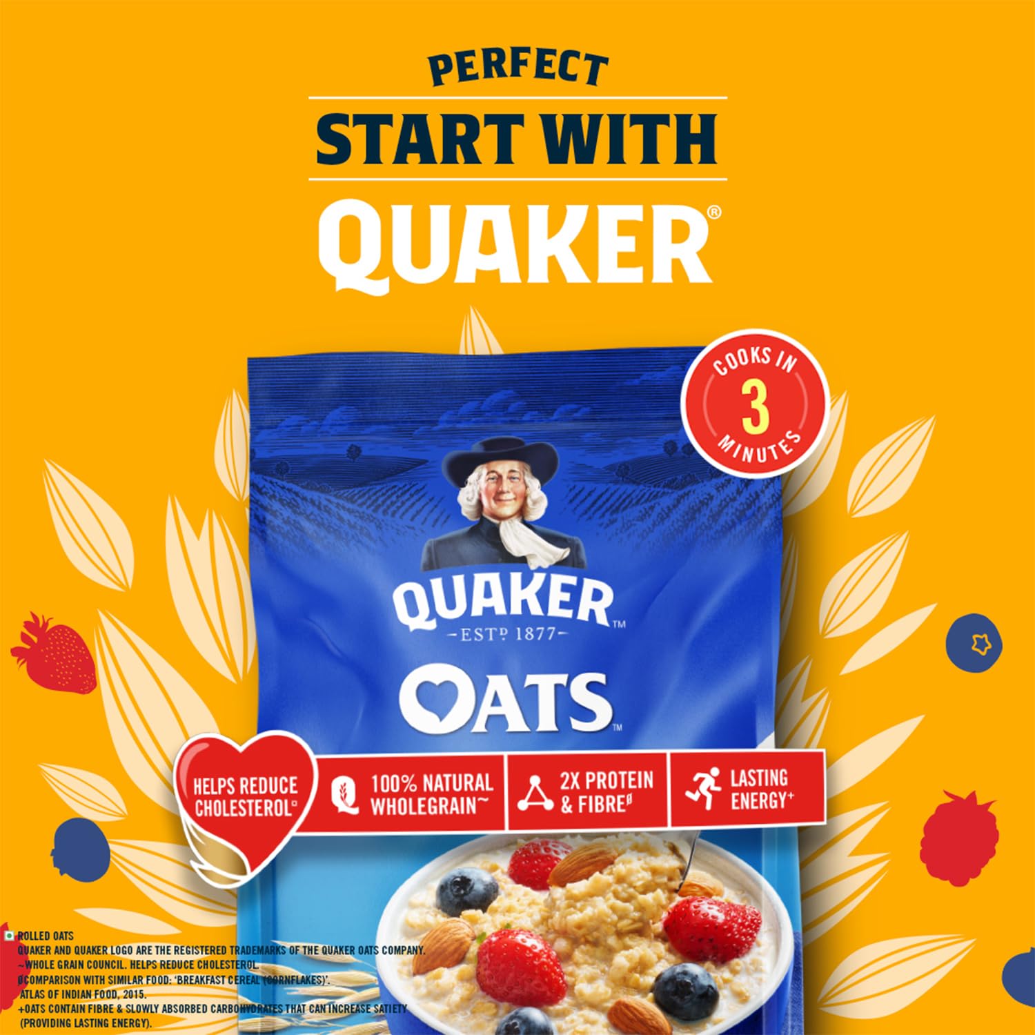 Quaker Oats 1kg - 100% Natural Rolled Whole Grain Oats | High Fiber Nutritious Breakfast Cereal | Quick Cook Oatmeal for Healthy Porridge, Smoothies & Baking | Perfect for Busy Mornings & Meal Prep
