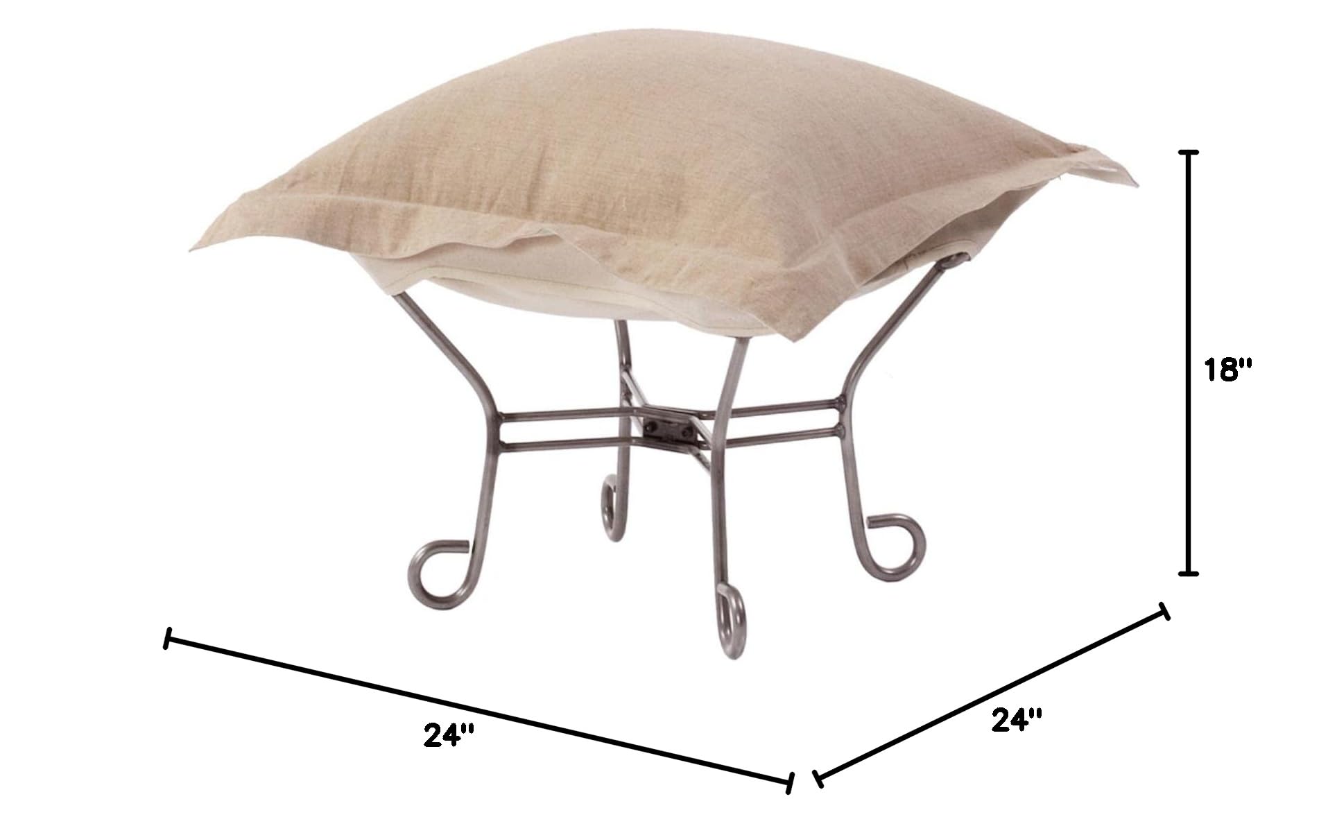 Howard Elliott Scroll Puff Rocker Seating Chair with Removable Cover - Titanium Frame Butterfly Chair for Indoor & Outdoor Use - Multipurpose Patio Furniture for Camping, Living Room, Deck & Garden - Prairie Linen Natural Fabric