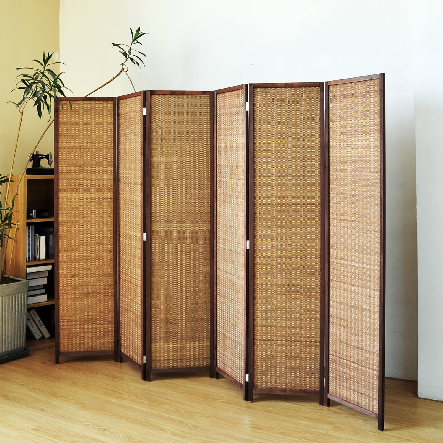 6 Panel Bamboo Room Divider Screen - 5.6 FT Tall Folding Privacy Partition for Home & Office - Freestanding Room Separator for Bedroom, Living Room, Dorm - Natural Brown Finish - Perfect for Creating Private Spaces, Home Decor & Room Organization