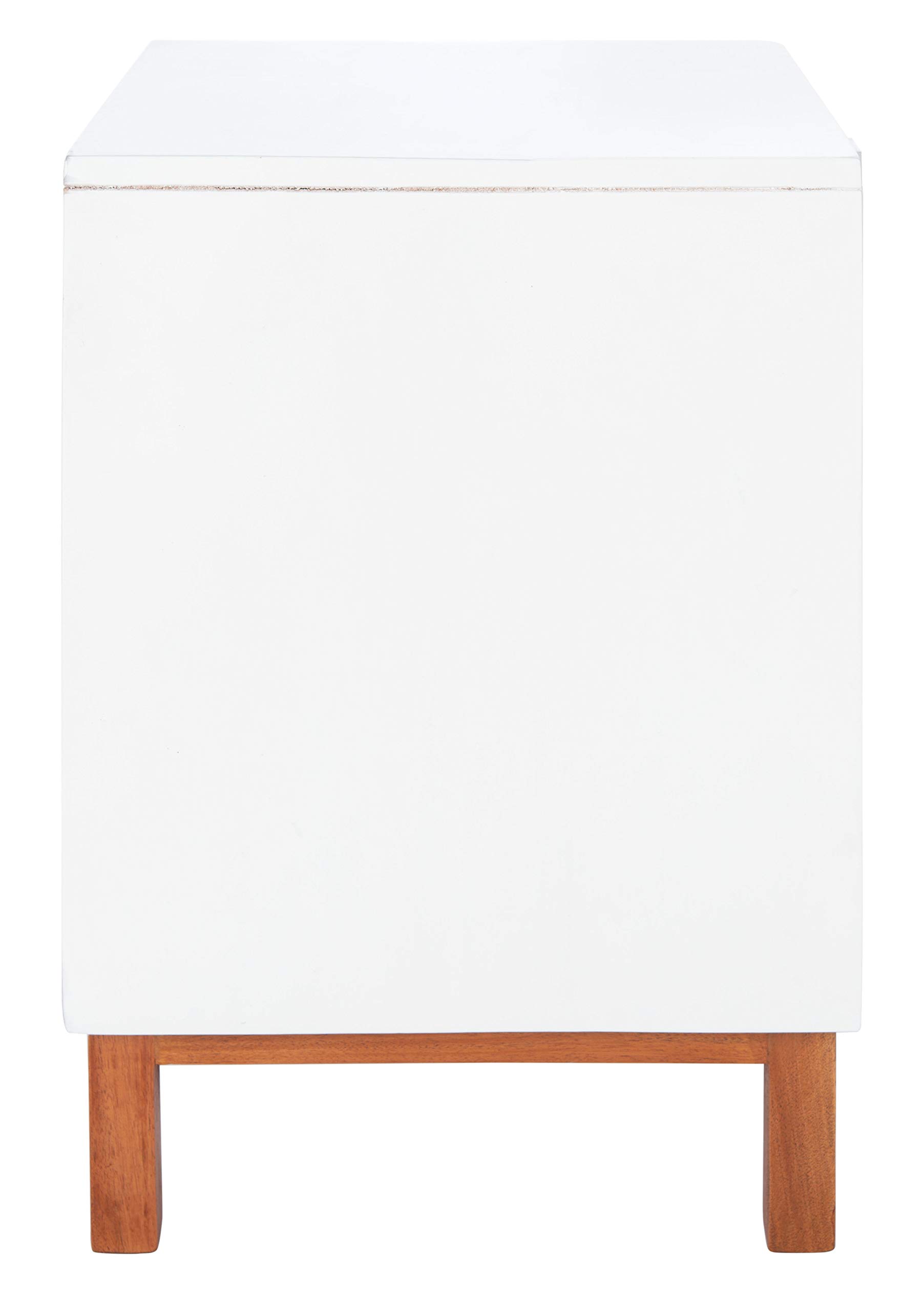 SAFAVIEH Home Collection Erica White & Natural Rattan 2-Drawer Nightstand - Modern Bedside Table for Bedroom Decor & Storage