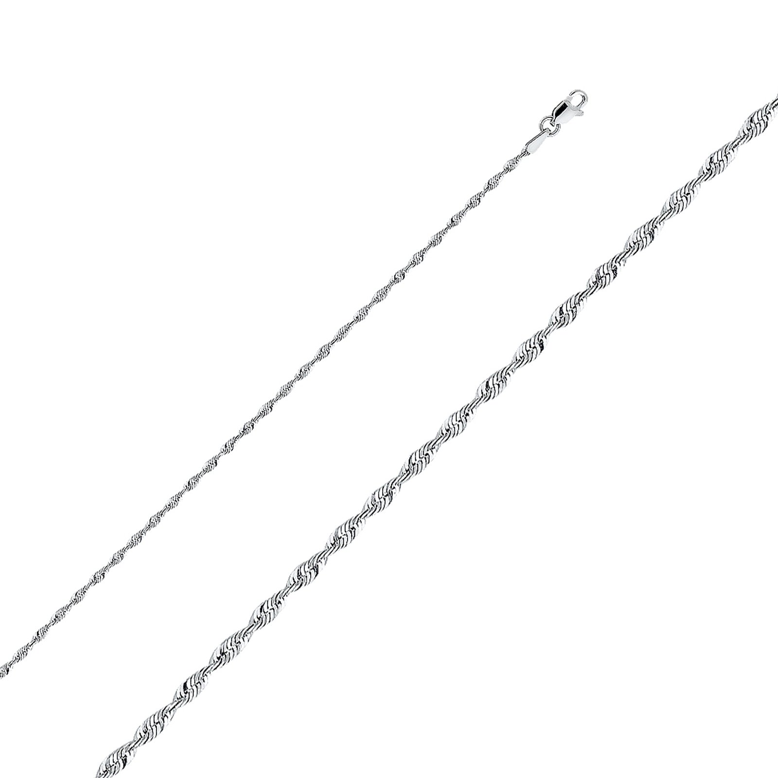 14K White Gold Rope Chain Necklace for Women & Men - 2mm Real 14KY Gold Jewelry with Lobster Claw Clasp | Perfect for Weddings, Anniversaries & Everyday Elegance