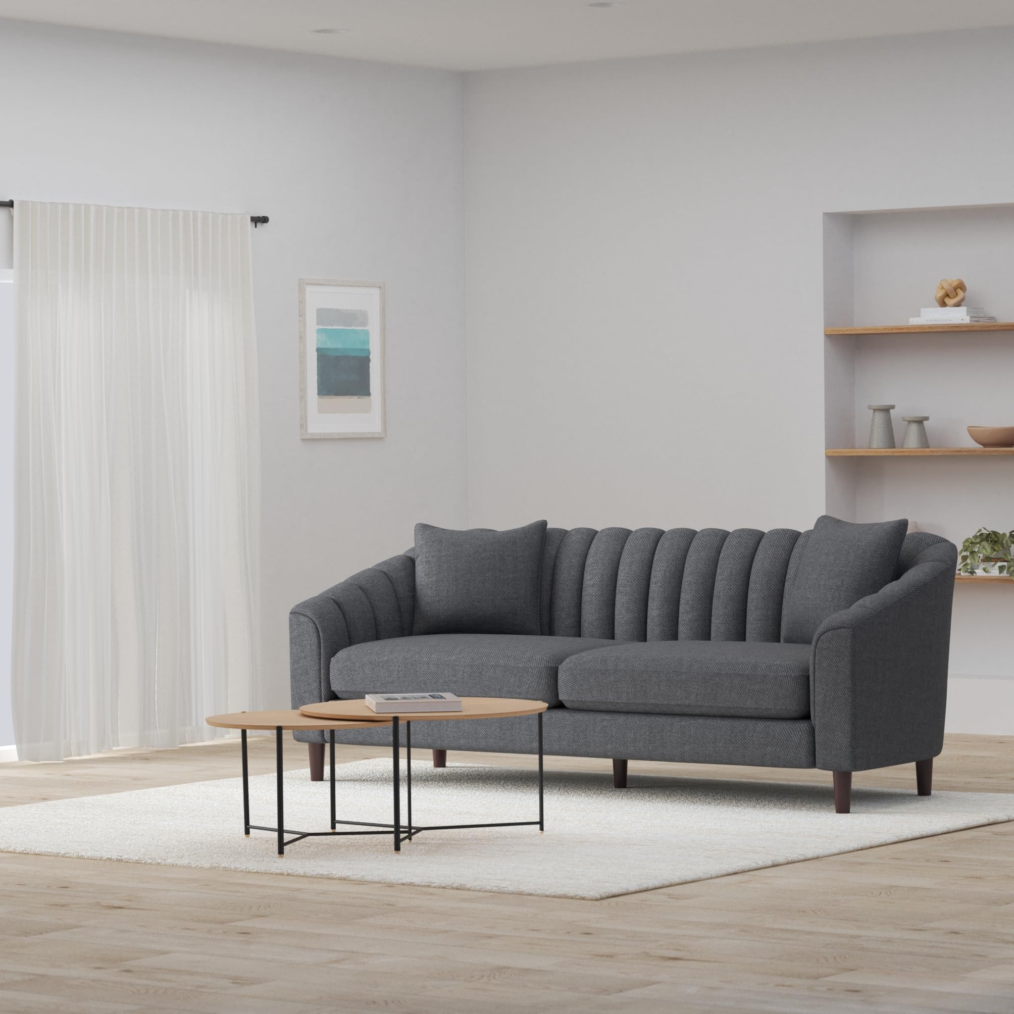 Christopher Knight Home Ansonia Sofa - Charcoal Gray & Dark Walnut Finish - Modern Living Room Furniture for Small Spaces & Apartments