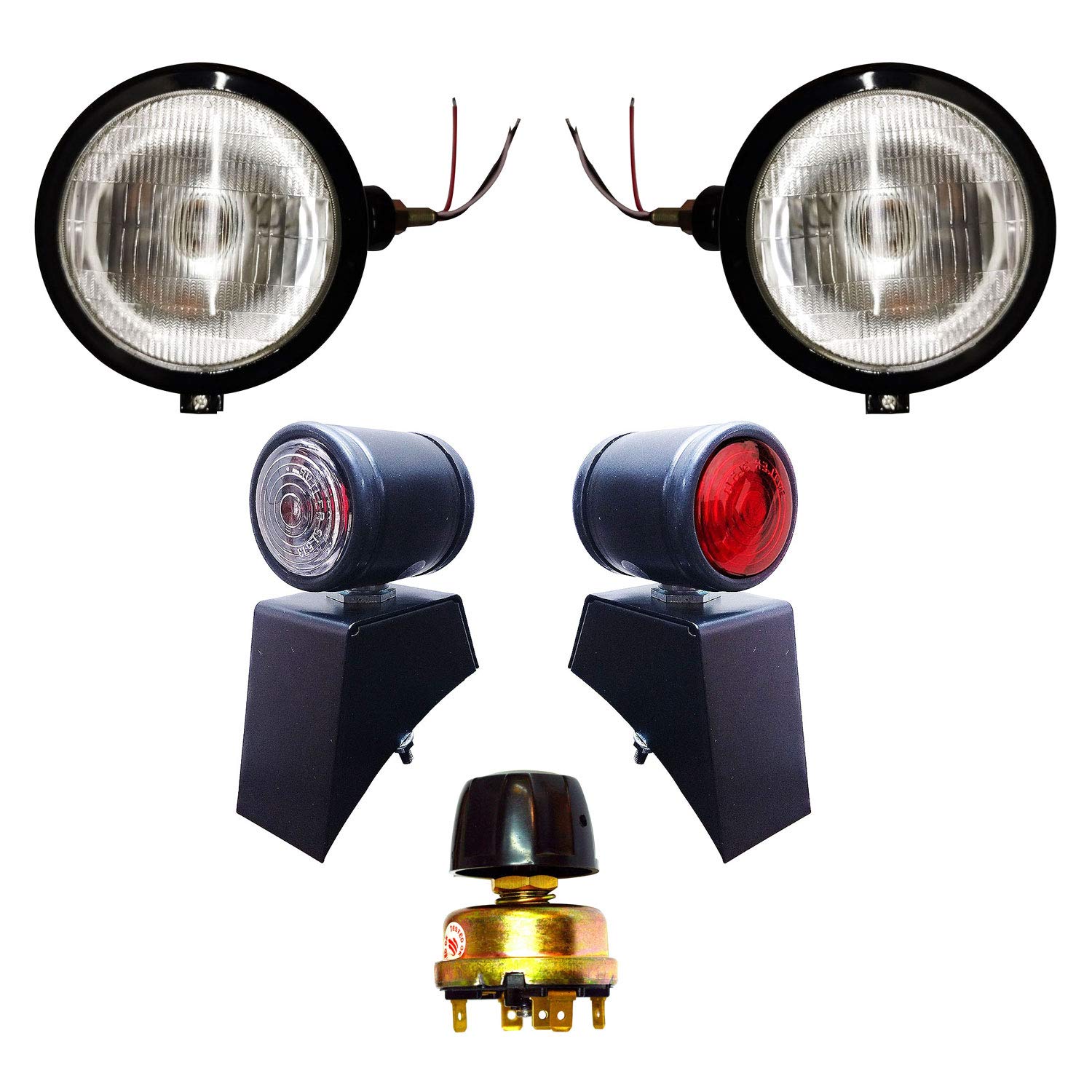 Black Butler Style Headlights with 12V Bulbs - Compatible with David Brown, Massey Ferguson 35 35X 65 765 & Case/IH Tractors - Durable Tractor Light Switch Assemblies for Farming & Night Operations