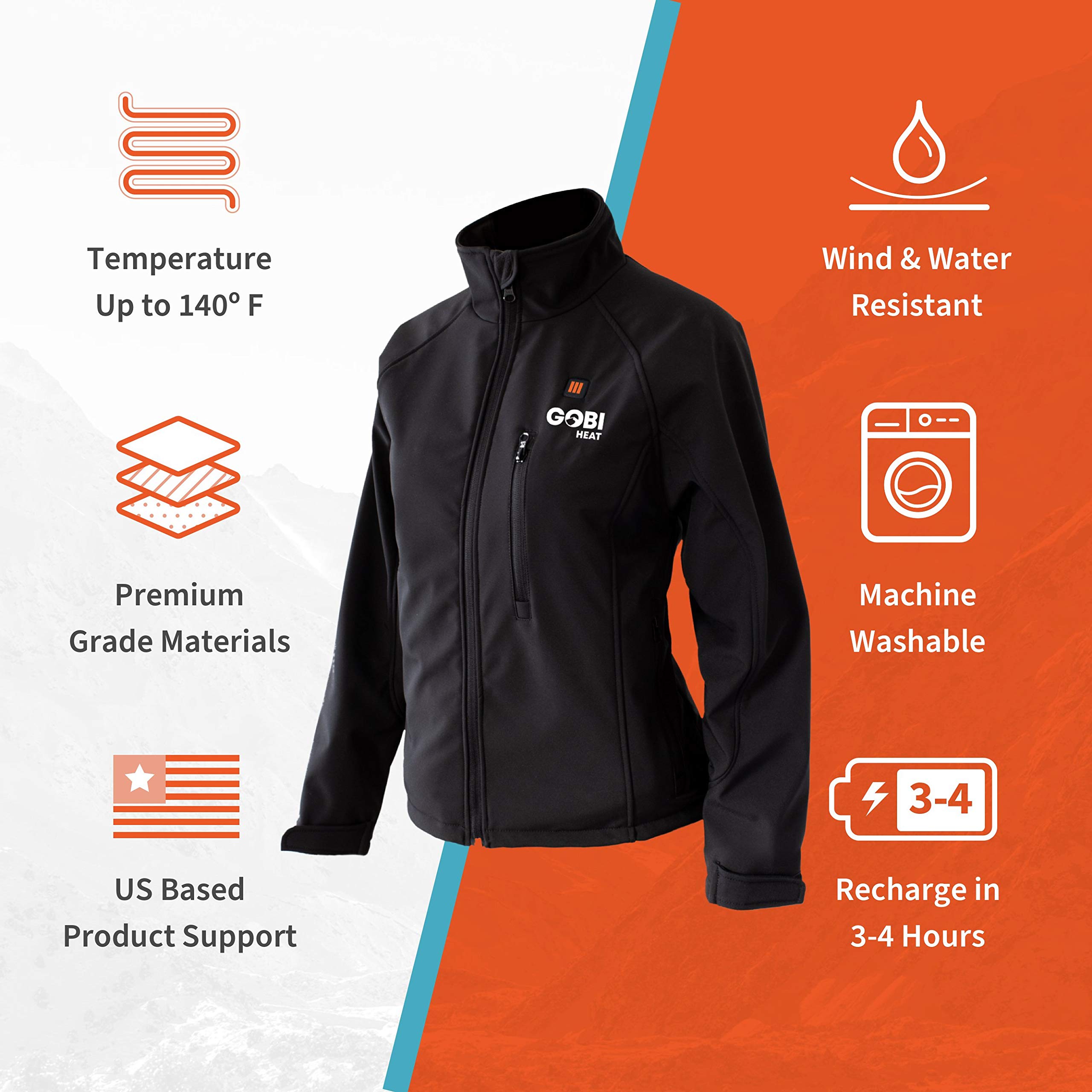 Sahara Women's Heated Jacket with 10-Hour Battery & USB Charger | Machine Washable Winter Coat for Outdoor Activities, Hiking, and Cold Weather Commuting