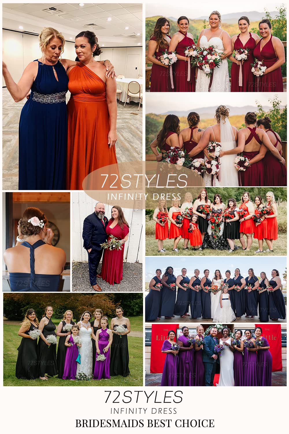 72 Styles Convertible Infinity Dress with Bandeau - Multi-Way Wrap Twist Bridesmaid Dress for Weddings, Parties & Special Occasions - Plus Size & Long Length Options Available