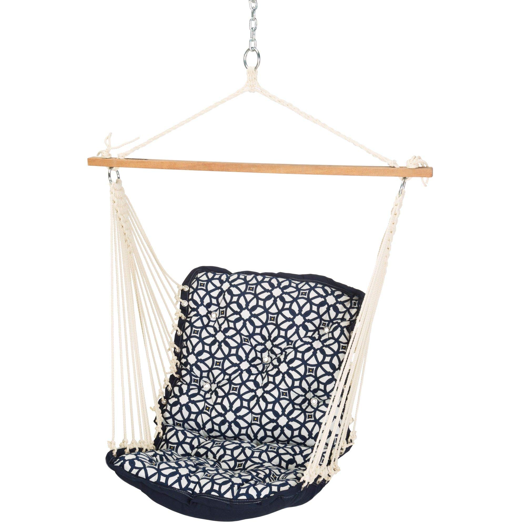 Premium Nags Head Hammocks Luxe Indigo Sunbrella Tufted Single Porch Swing - 300 LB Weight Capacity - Handcrafted in USA - Free Hanging Hardware Included - Perfect for Patio, Garden, Deck or Indoor Relaxation