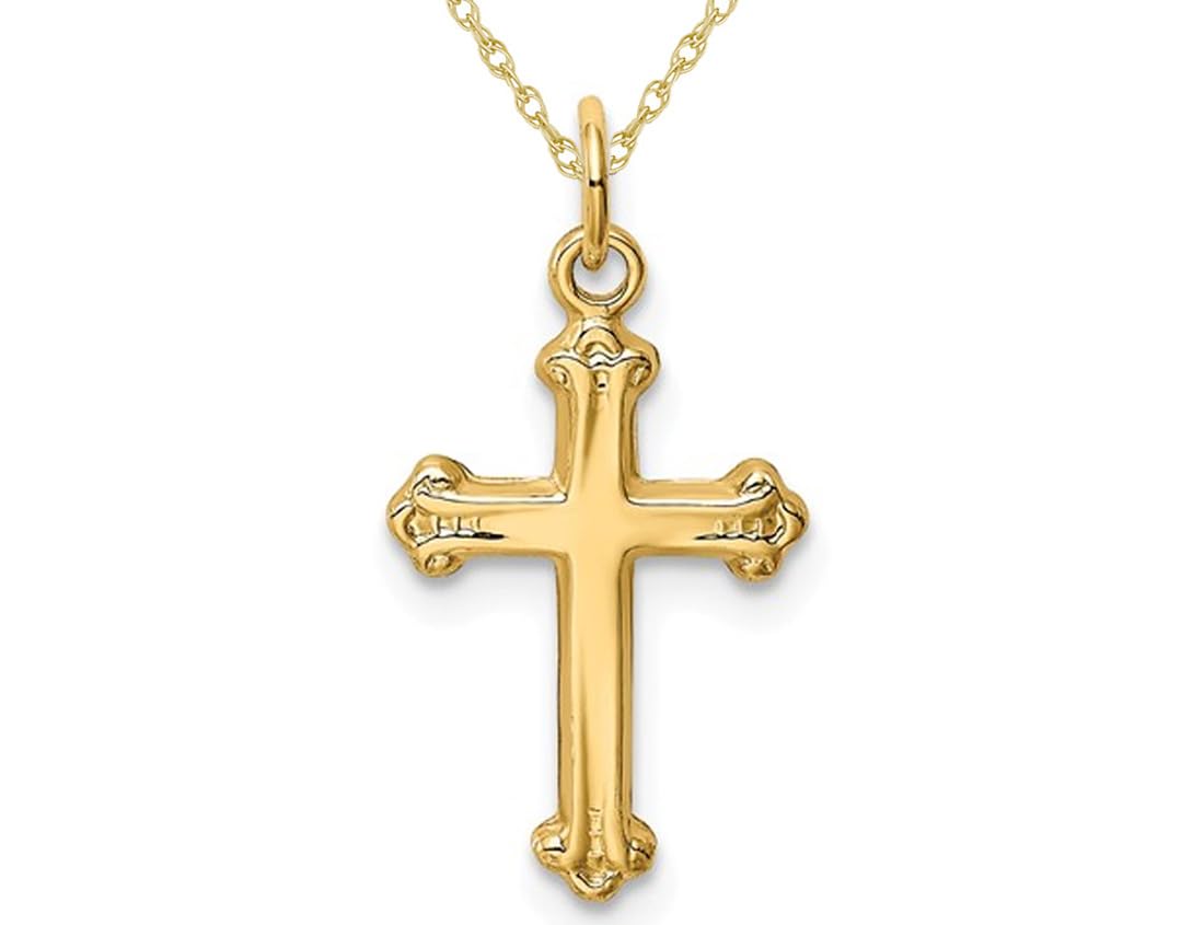 14K Yellow Gold Cross Pendant Necklace with 18