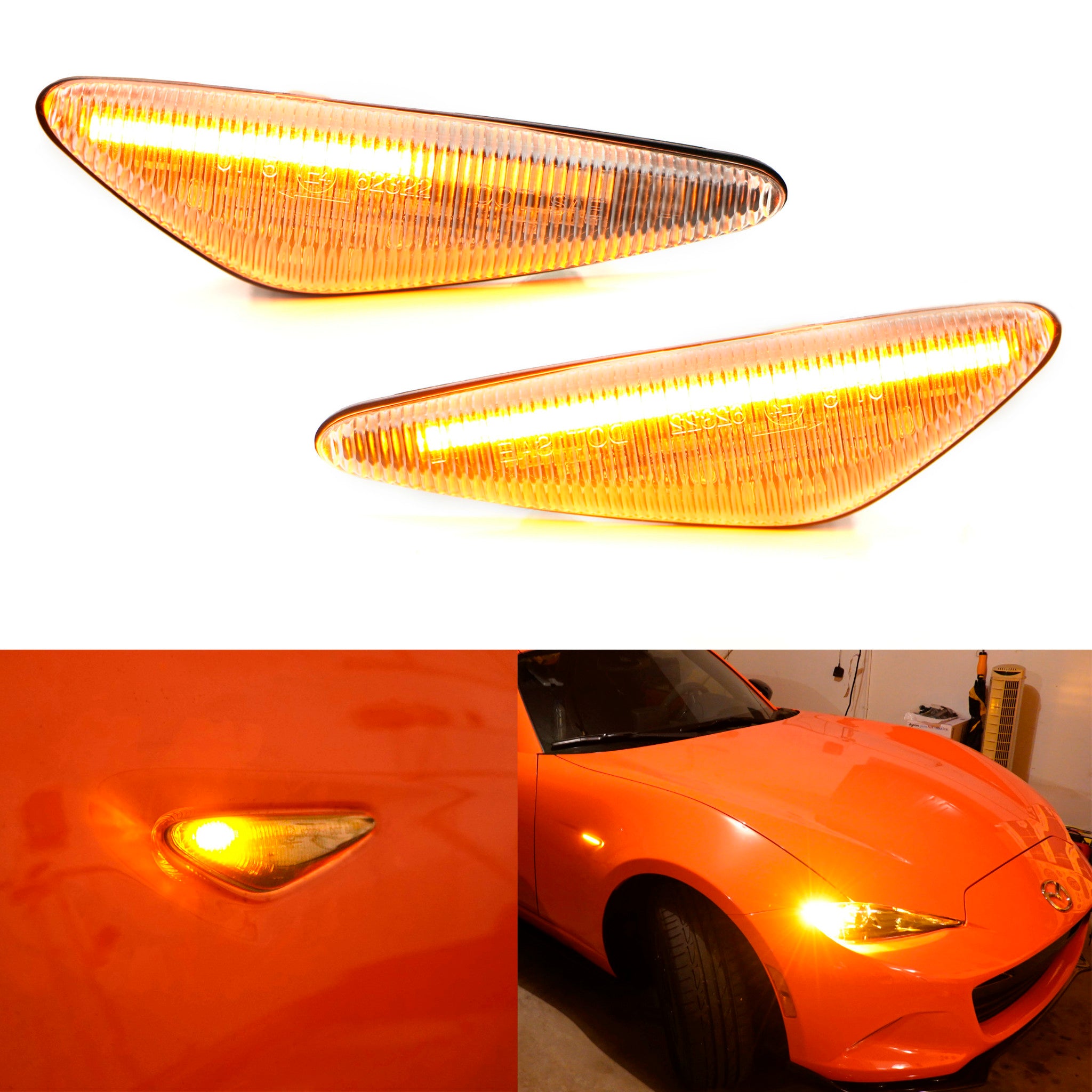 Clear Lens Sequential Amber LED Front Side Marker Light Kit for Mazda MX-5 & RX-8 - Upgrade Your Car's Style & Safety (Perfect for Night Driving & Custom Builds)